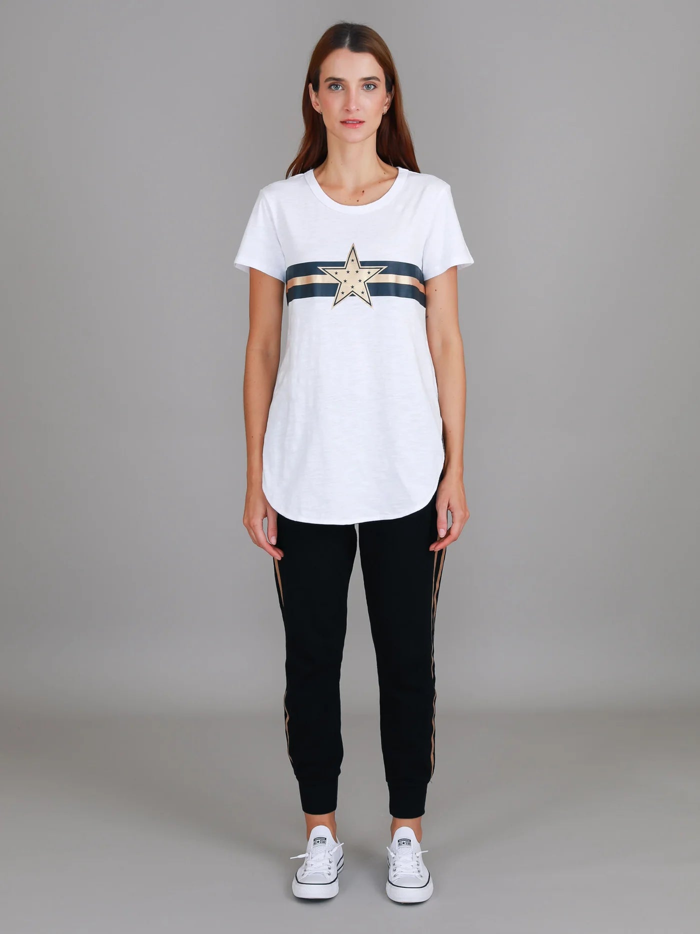 3rd Story Jill Gold Star with Stripes T Shirt - White