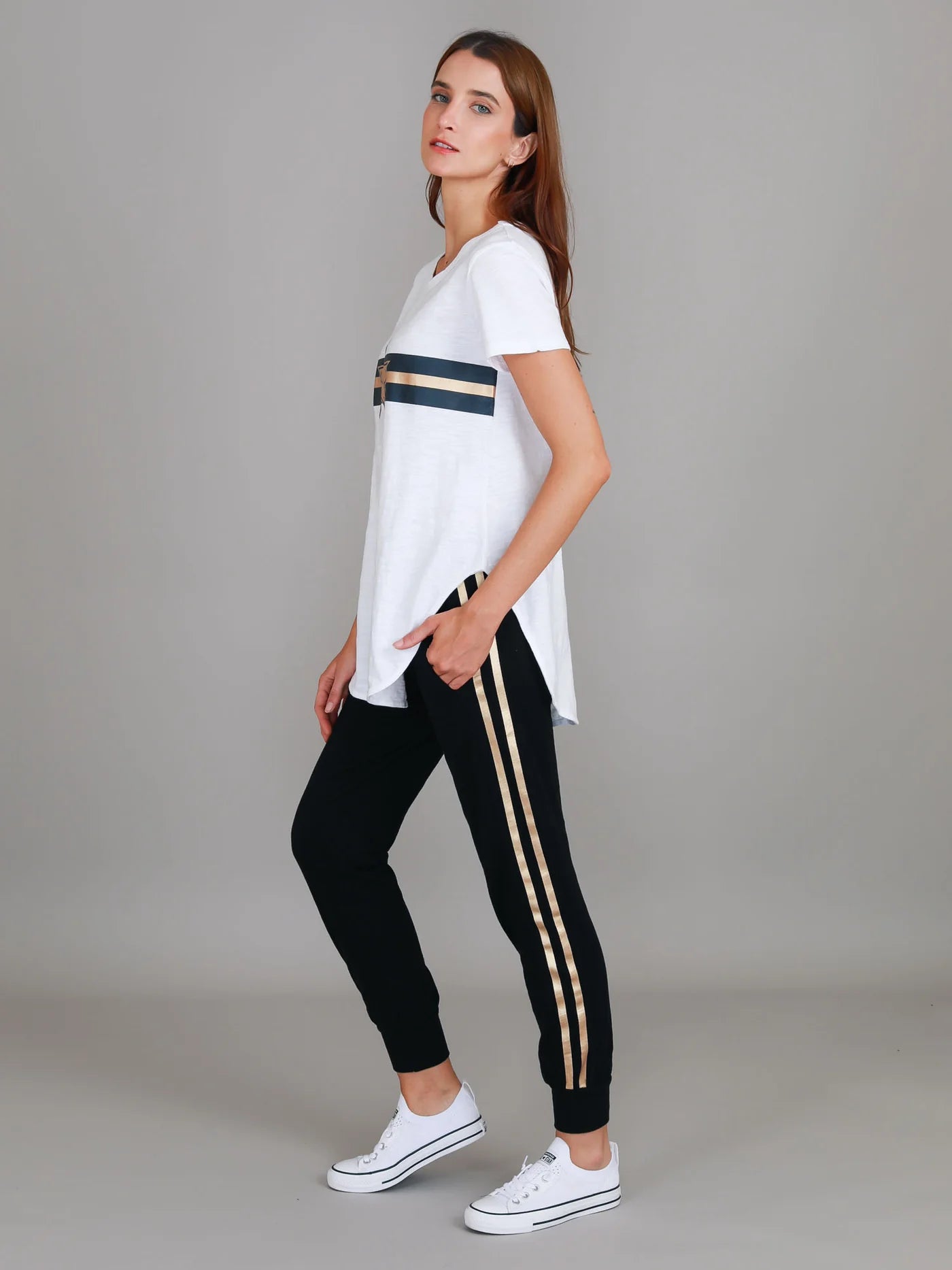 3rd Story Jill Gold Star with Stripes T Shirt - White