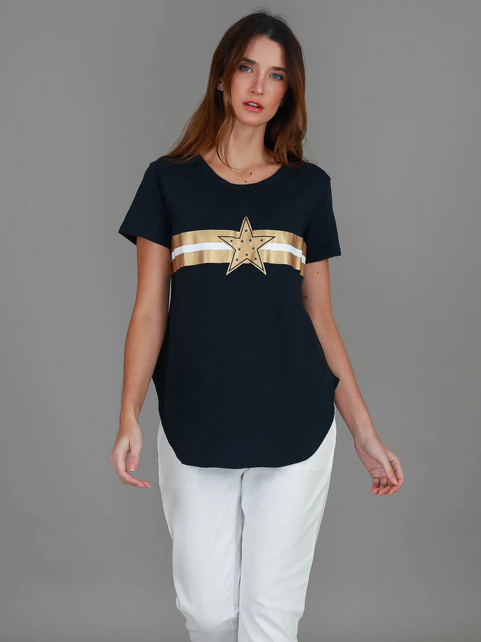 Collection of 3rd Story Jill Gold Star Short Sleeve Tee - Ink in a gallery layout