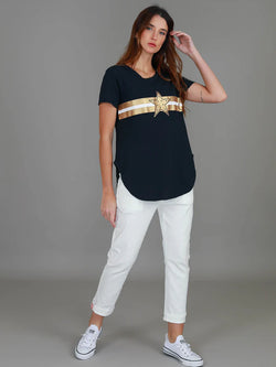 Collection of 3rd Story Jill Gold Star Short Sleeve Tee - Ink in a gallery layout