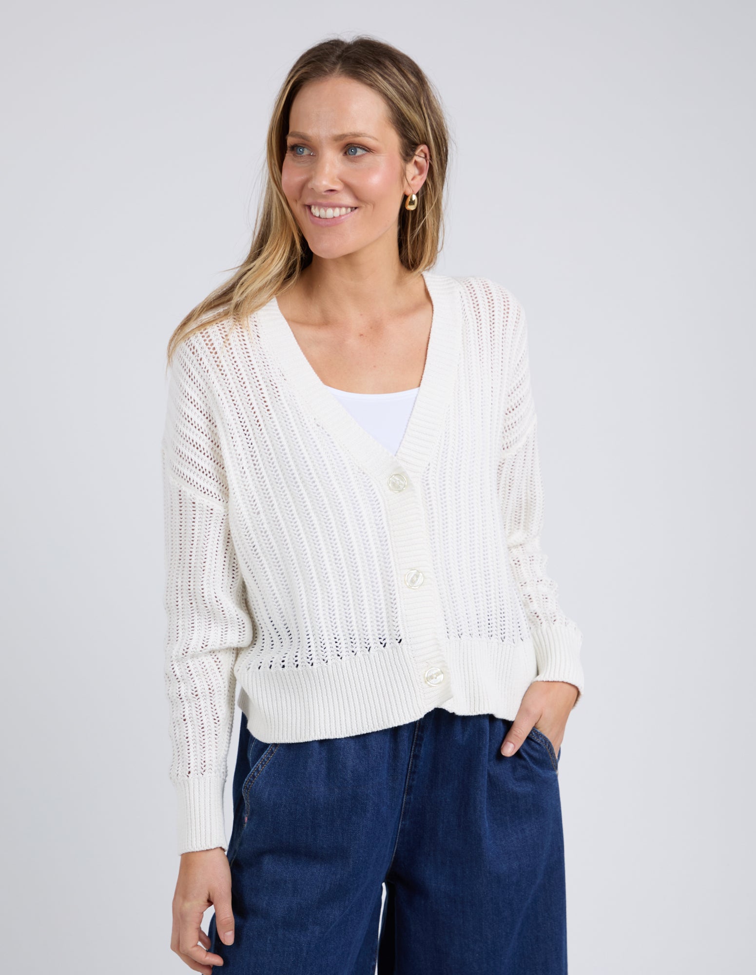 Collection of Elm Sasha Lightweight Cardi - Marshmallow in a gallery layout