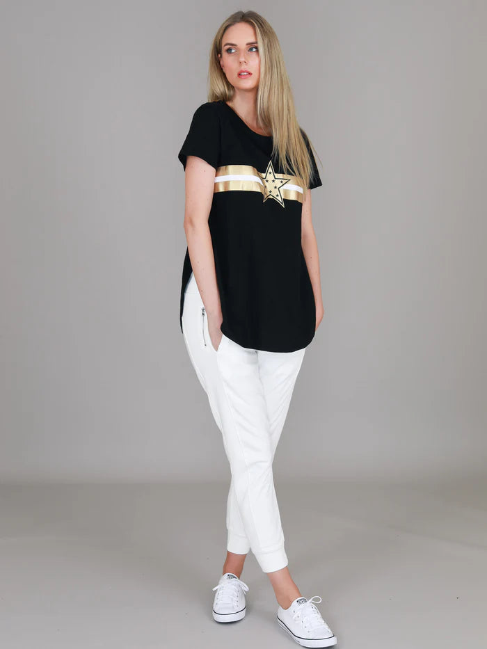 3rd Story Jill Gold Star with Stripes T Shirt - Black/Gold