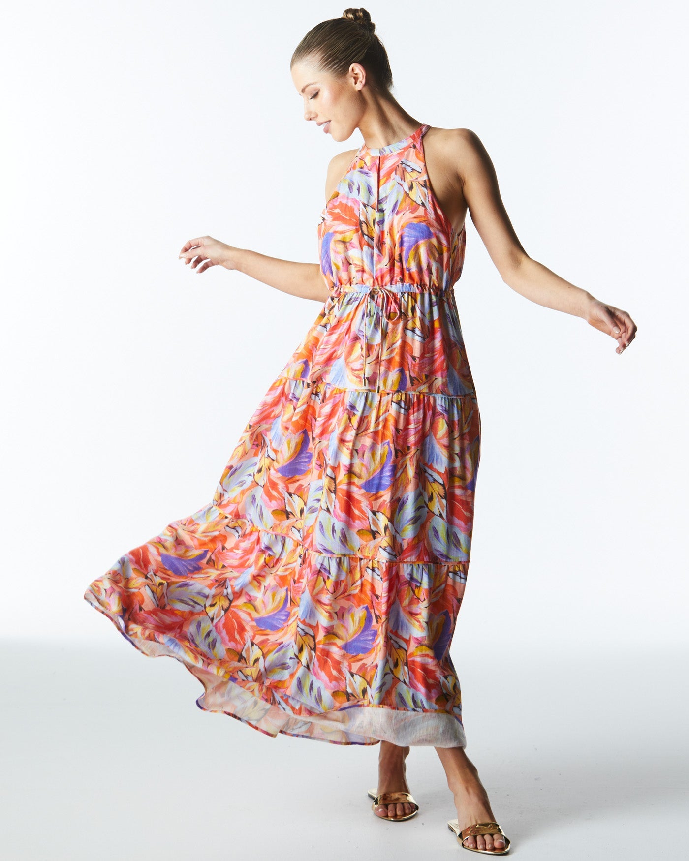 Collection of Fate and Becker Midsummer Halter Maxi Dress - Sunset Palm in a gallery layout