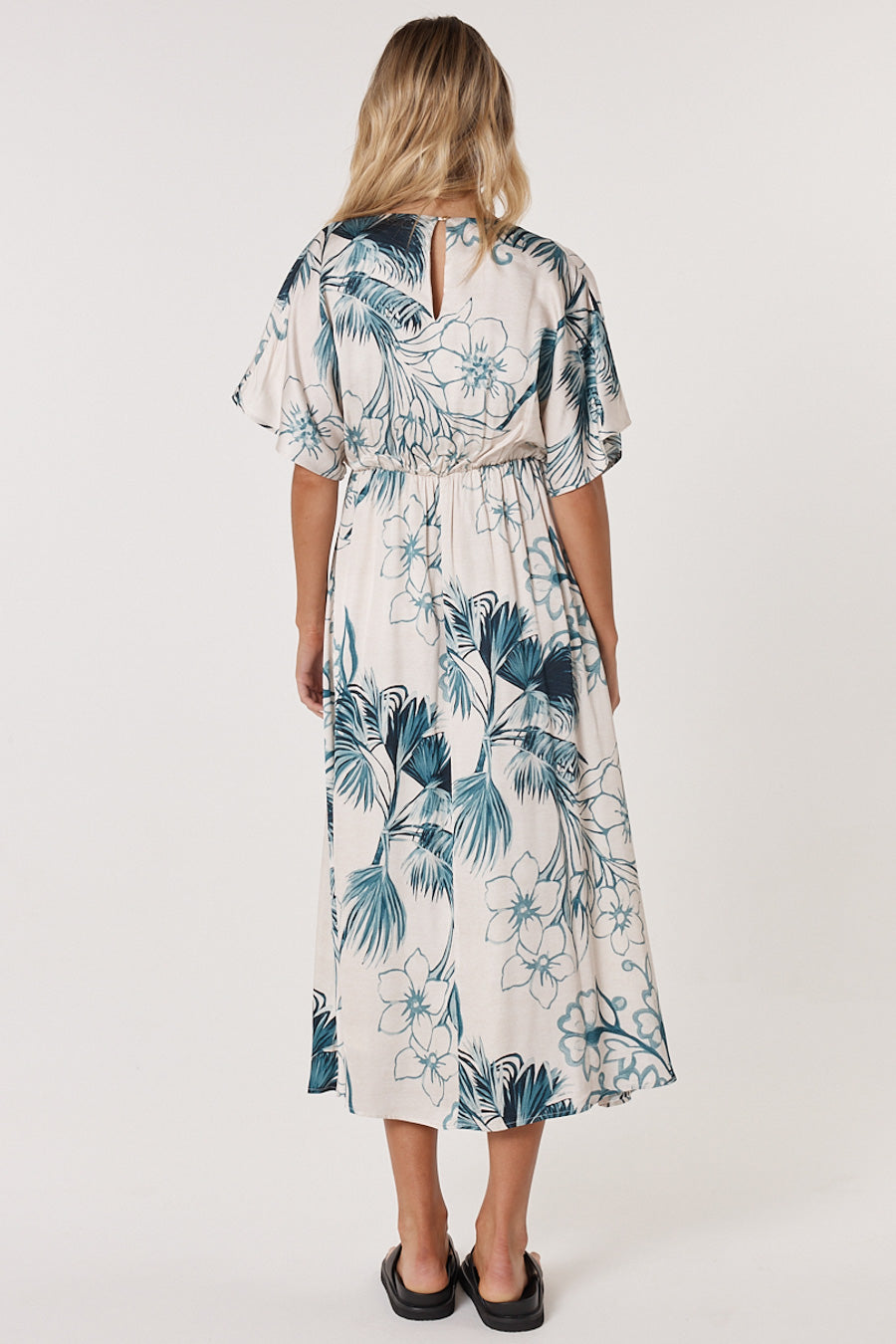 Collection of Fate and Becker Solstice Palms Midi Dress - Palm Print in a gallery layout