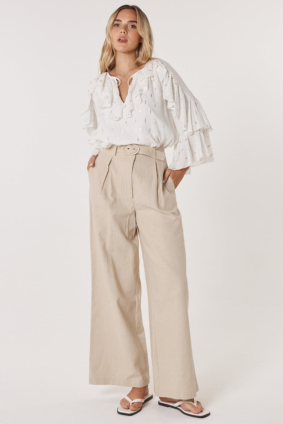 Fate and Becker Amara Belted Pant - Flax