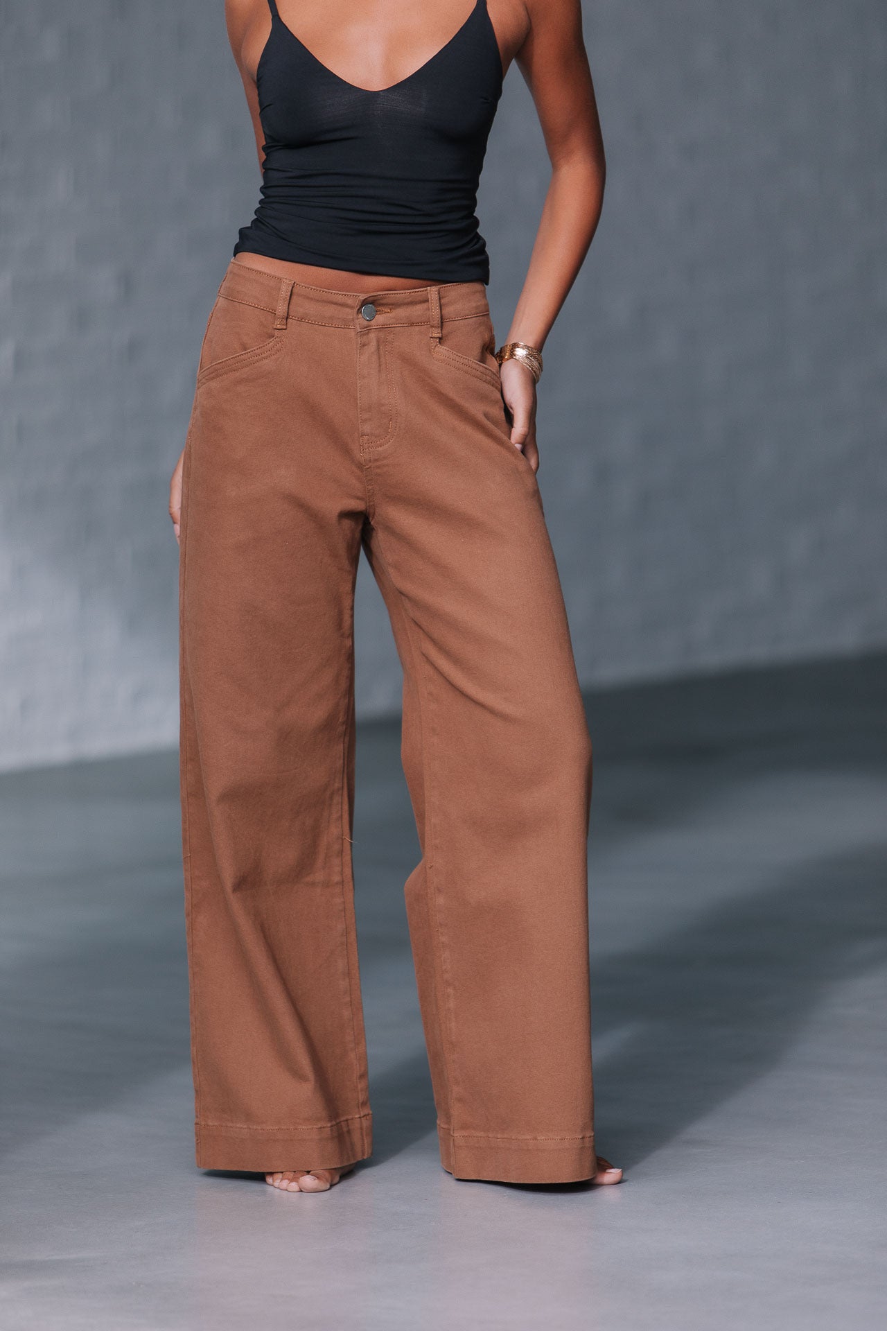 Collection of Country Denim Stretch Baggy Jean - Soft Tan in a gallery layout
