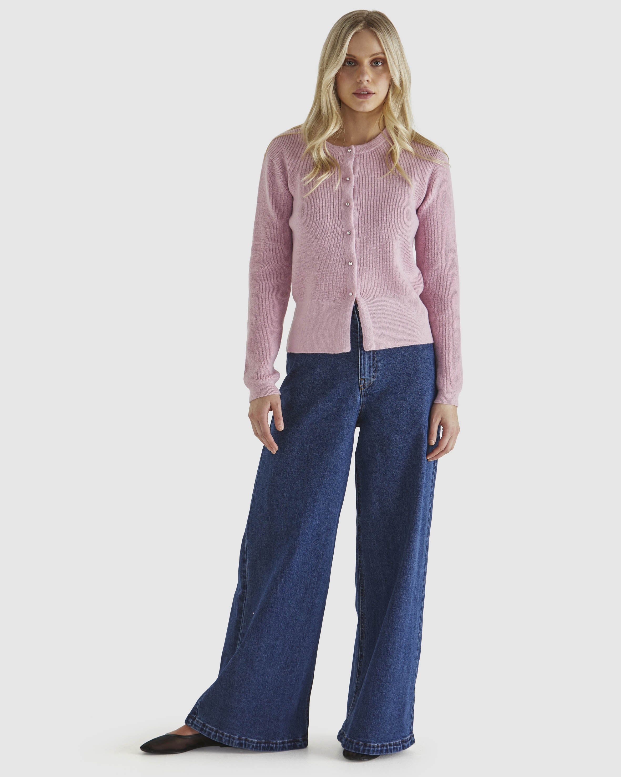 Collection of Sass Jagger Button Cardi - Pink in a gallery layout