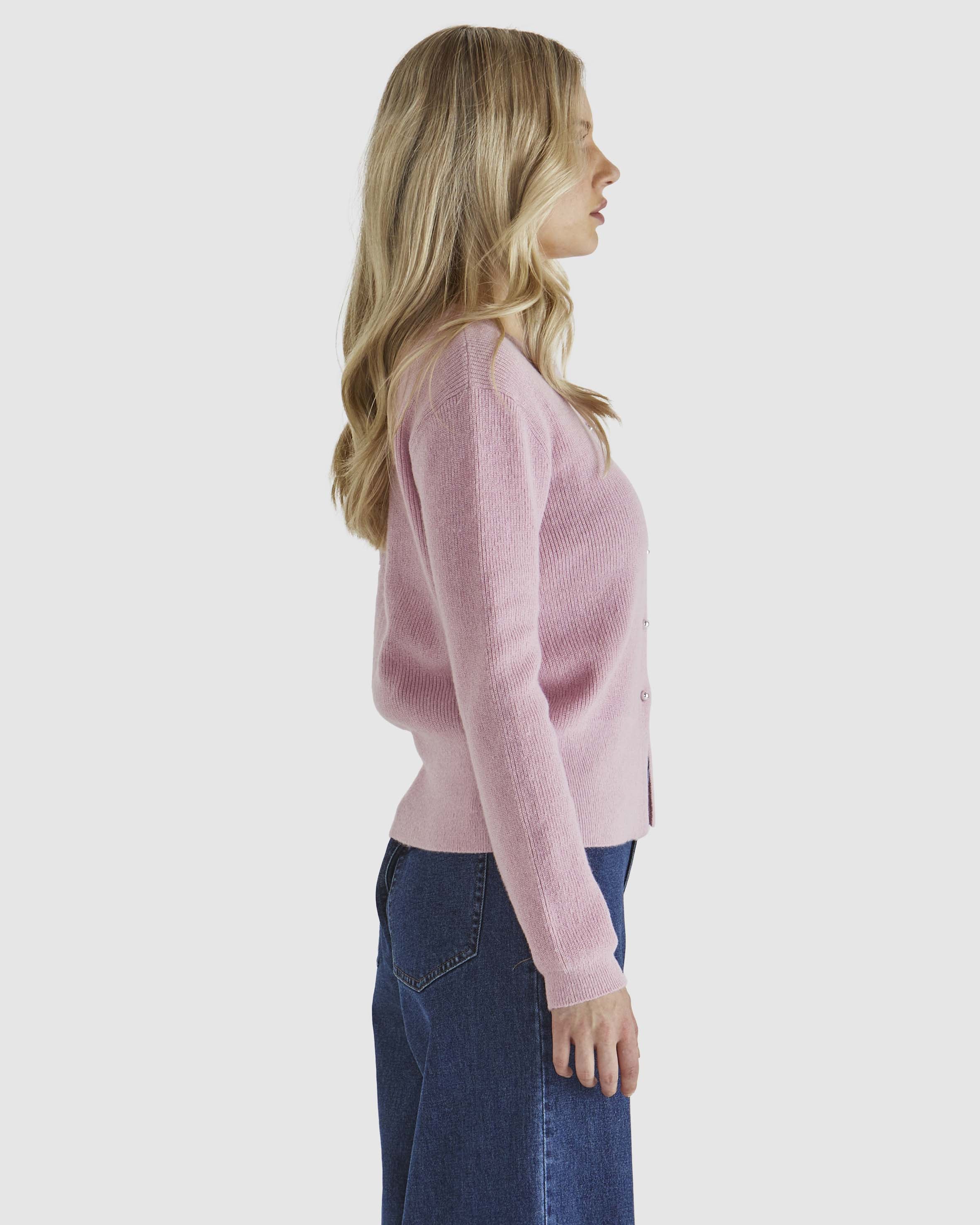 Collection of Sass Jagger Button Cardi - Pink in a gallery layout