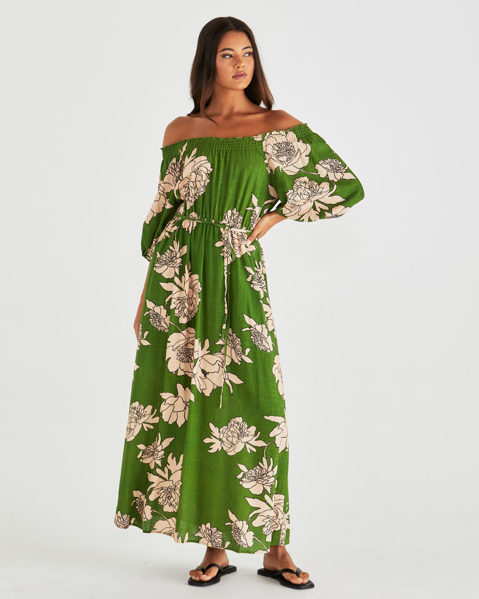 Collection of Sass Antonie Off Shoulder Dress - Moonflower Green in a gallery layout