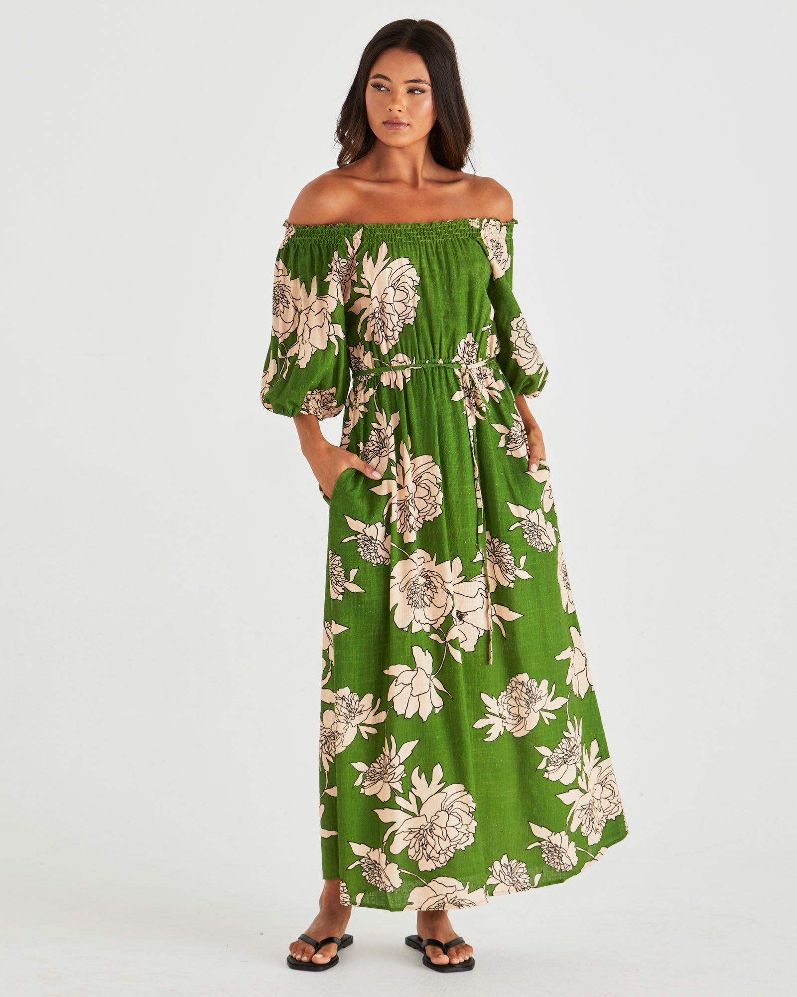 Sass Antonie Off Shoulder Dress - Moonflower Green