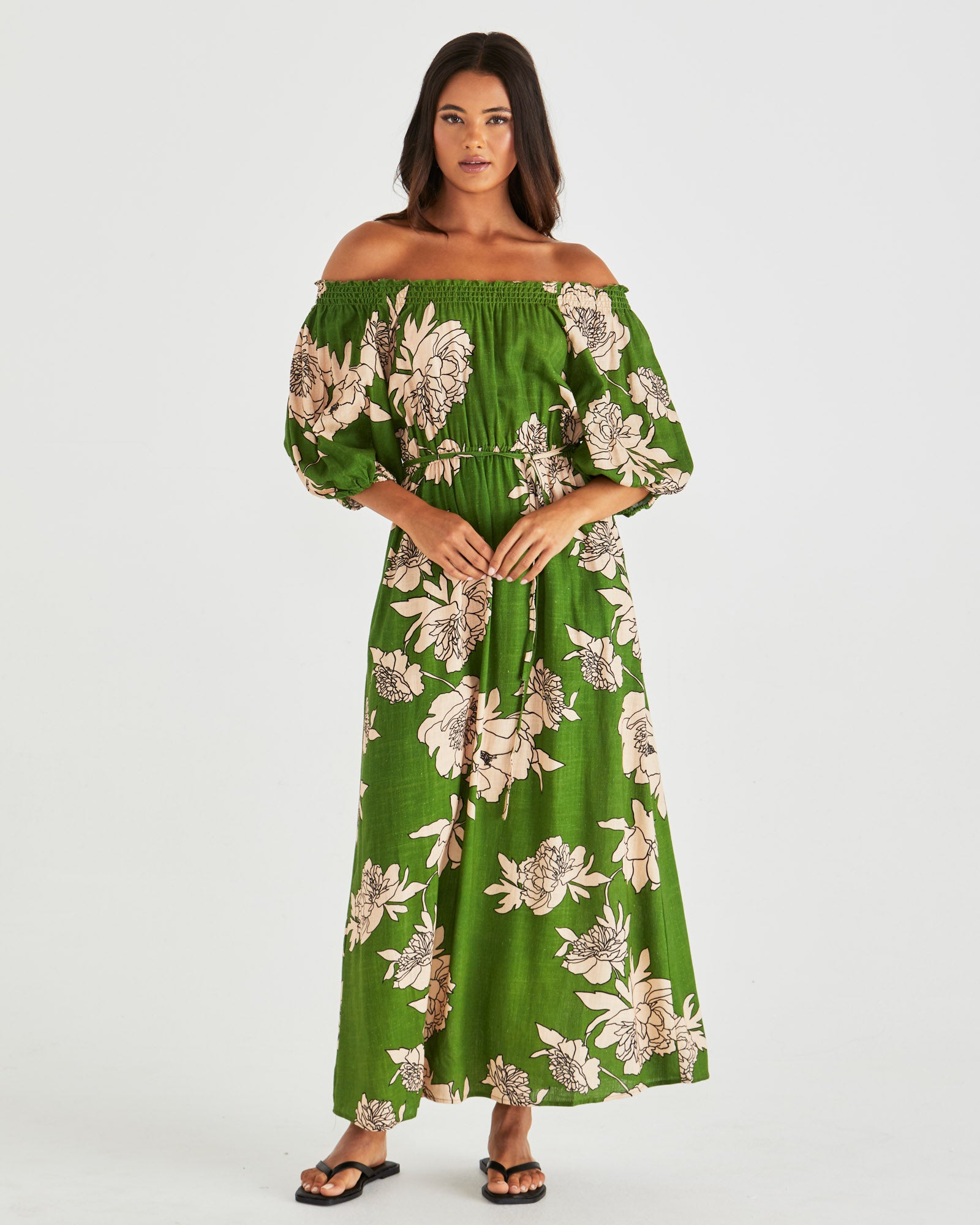 Collection of Sass Antonie Off Shoulder Dress - Moonflower Green in a gallery layout