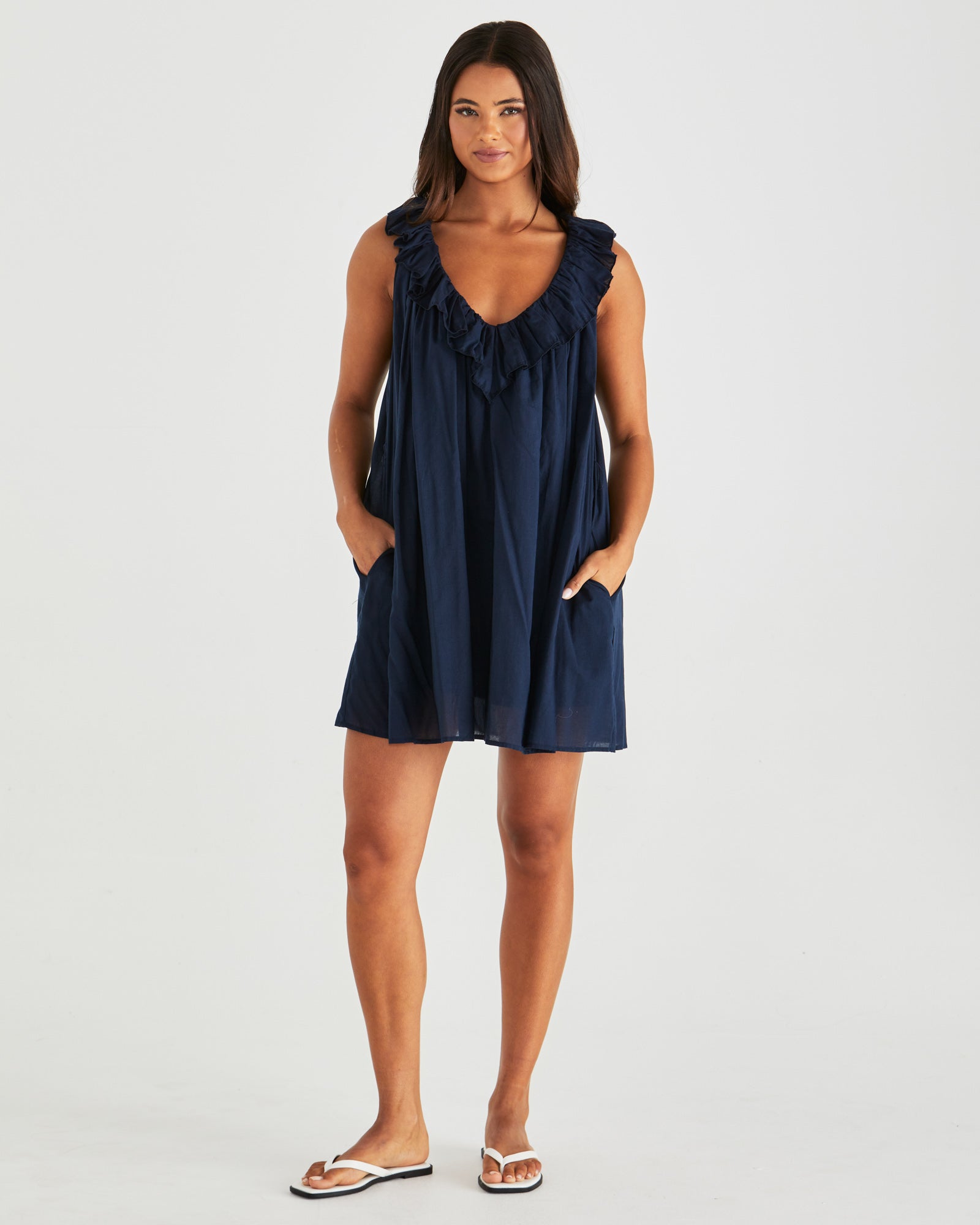 Sass Belen Ruffled Neck zmini Dress - Navy