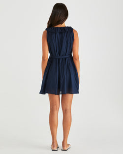 Collection of Sass Belen Ruffled Neck zmini Dress - Navy in a gallery layout