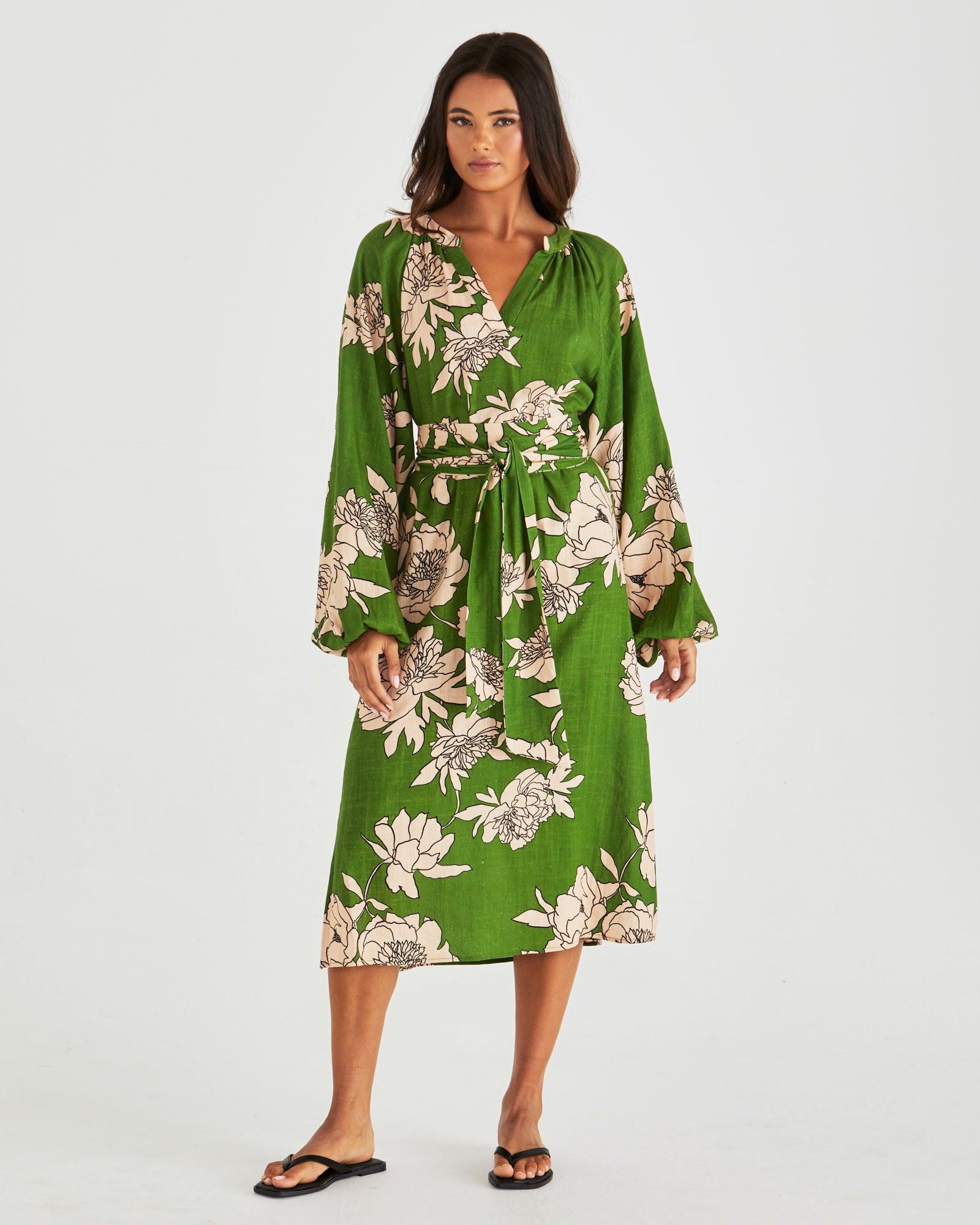 Sass Antonie Obi Belt Dress - Moonflower Green