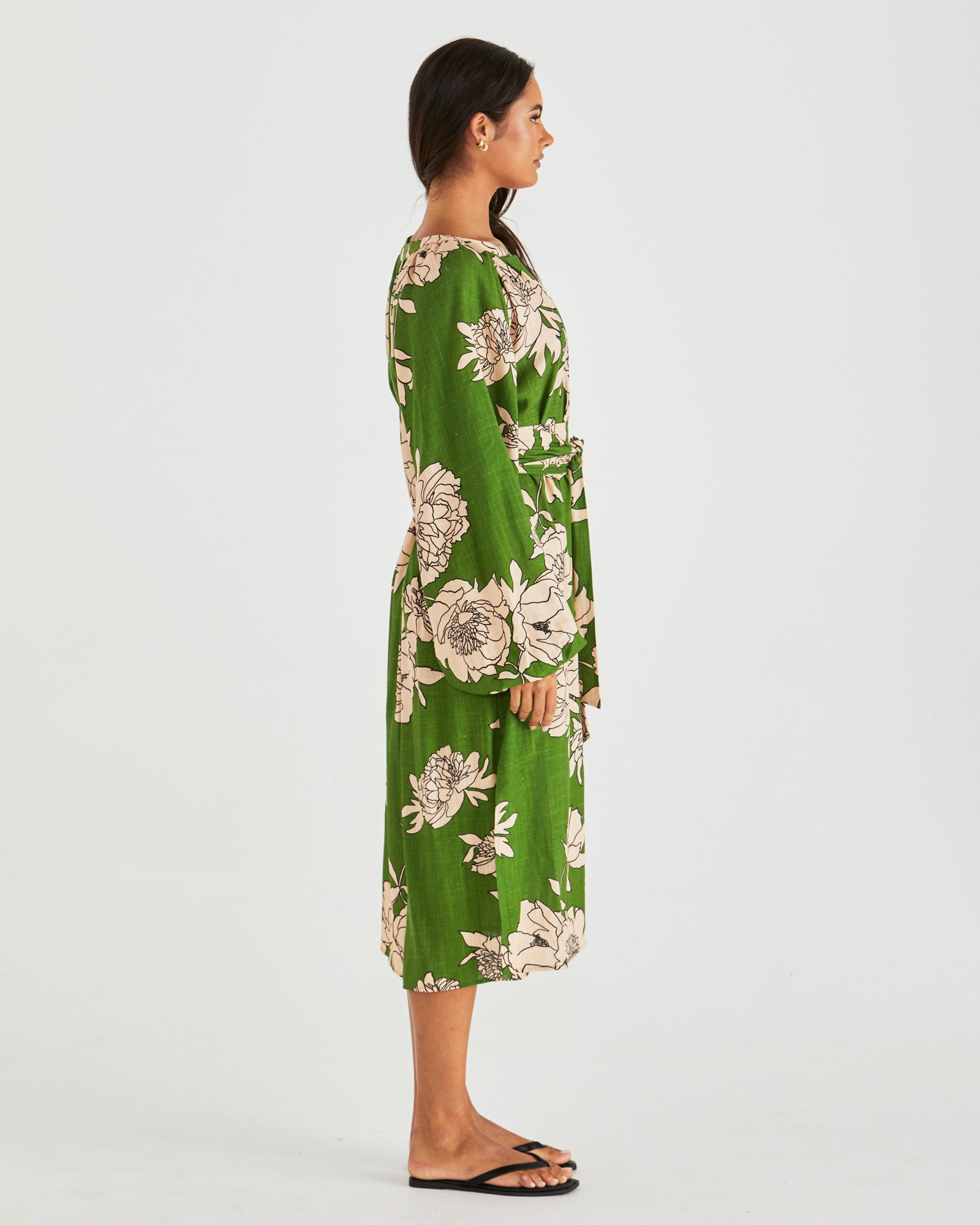 Collection of Sass Antonie Obi Belt Dress - Moonflower Green in a gallery layout