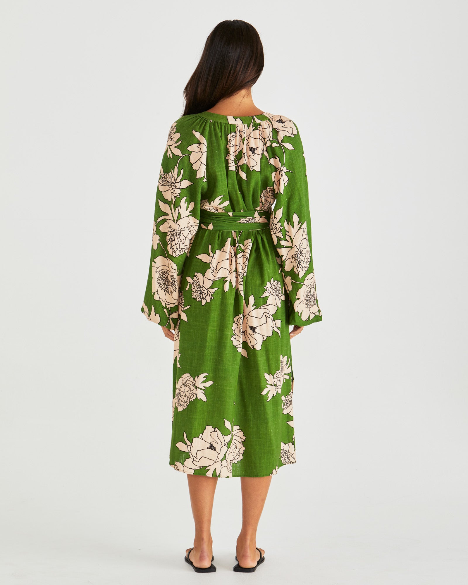 Collection of Sass Antonie Obi Belt Dress - Moonflower Green in a gallery layout