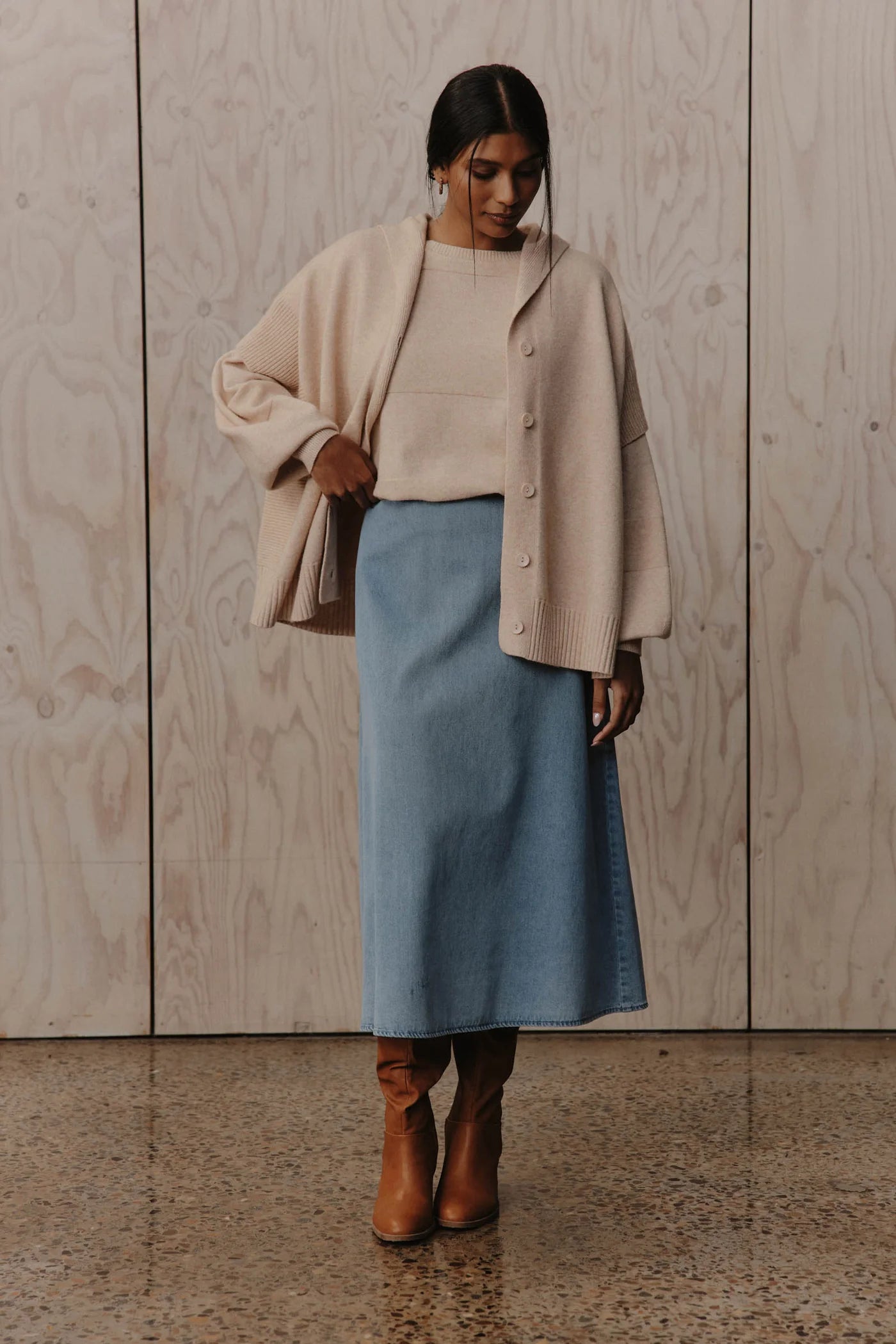 Collection of Eb and Ive Pepi Denim Midi Skirt - Denim in a gallery layout