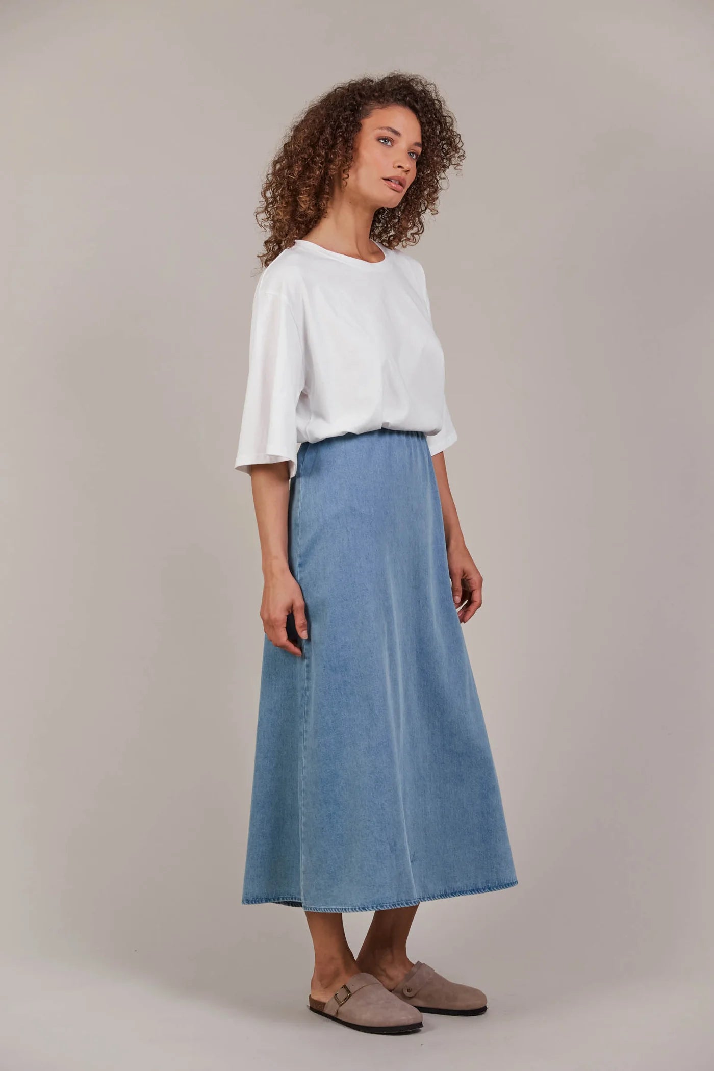 Collection of Eb and Ive Pepi Denim Midi Skirt - Denim in a gallery layout