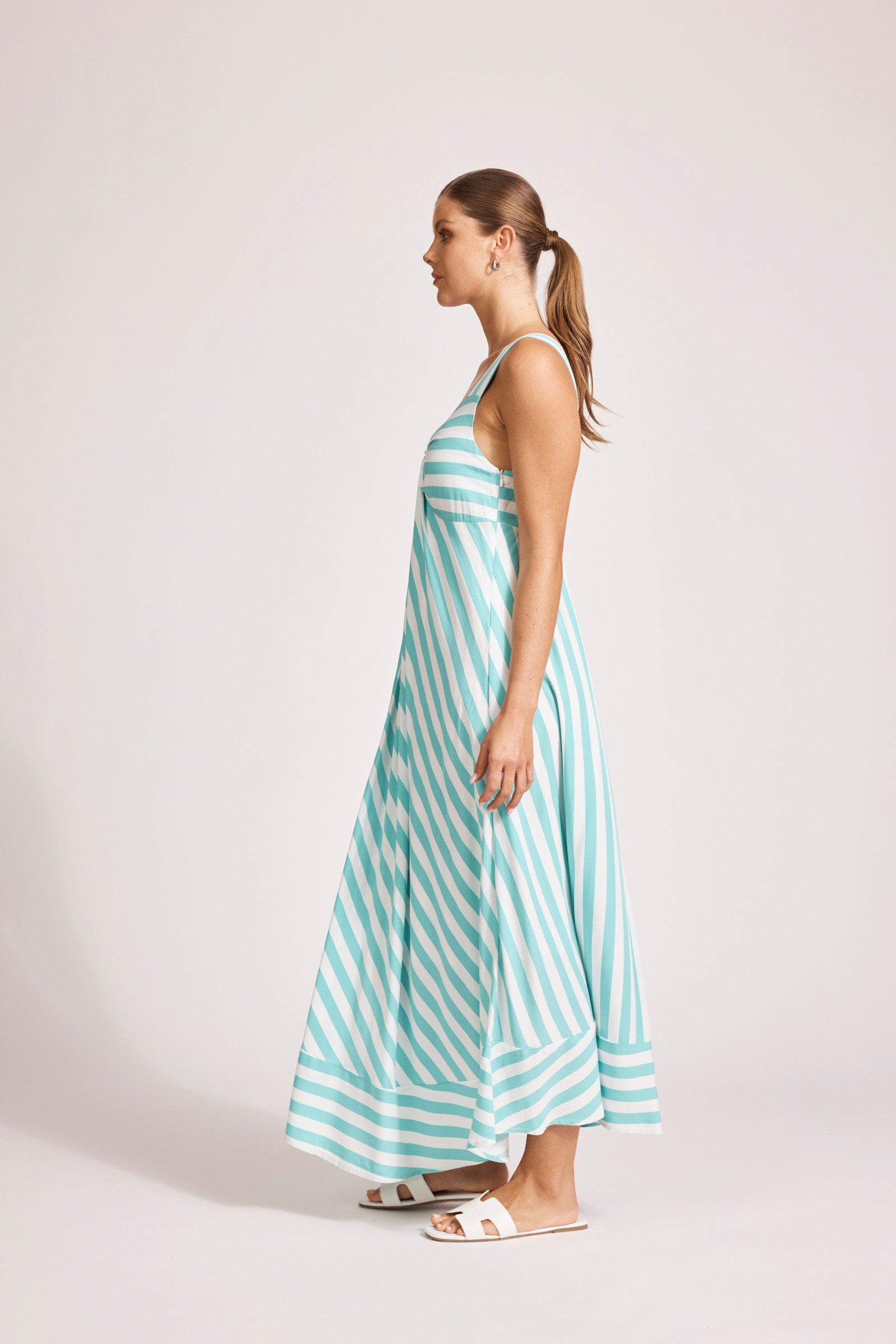 Collection of Eb and Ive Treville Stripe Tank Maxi Dress - Aqua in a gallery layout