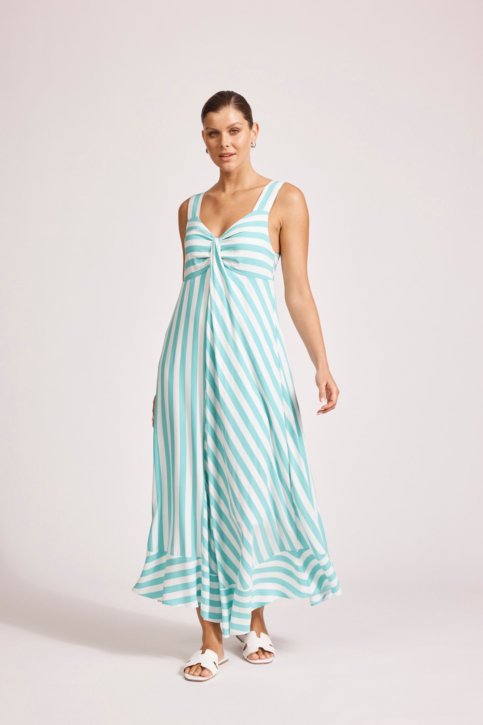 Collection of Eb and Ive Treville Stripe Tank Maxi Dress - Aqua in a gallery layout