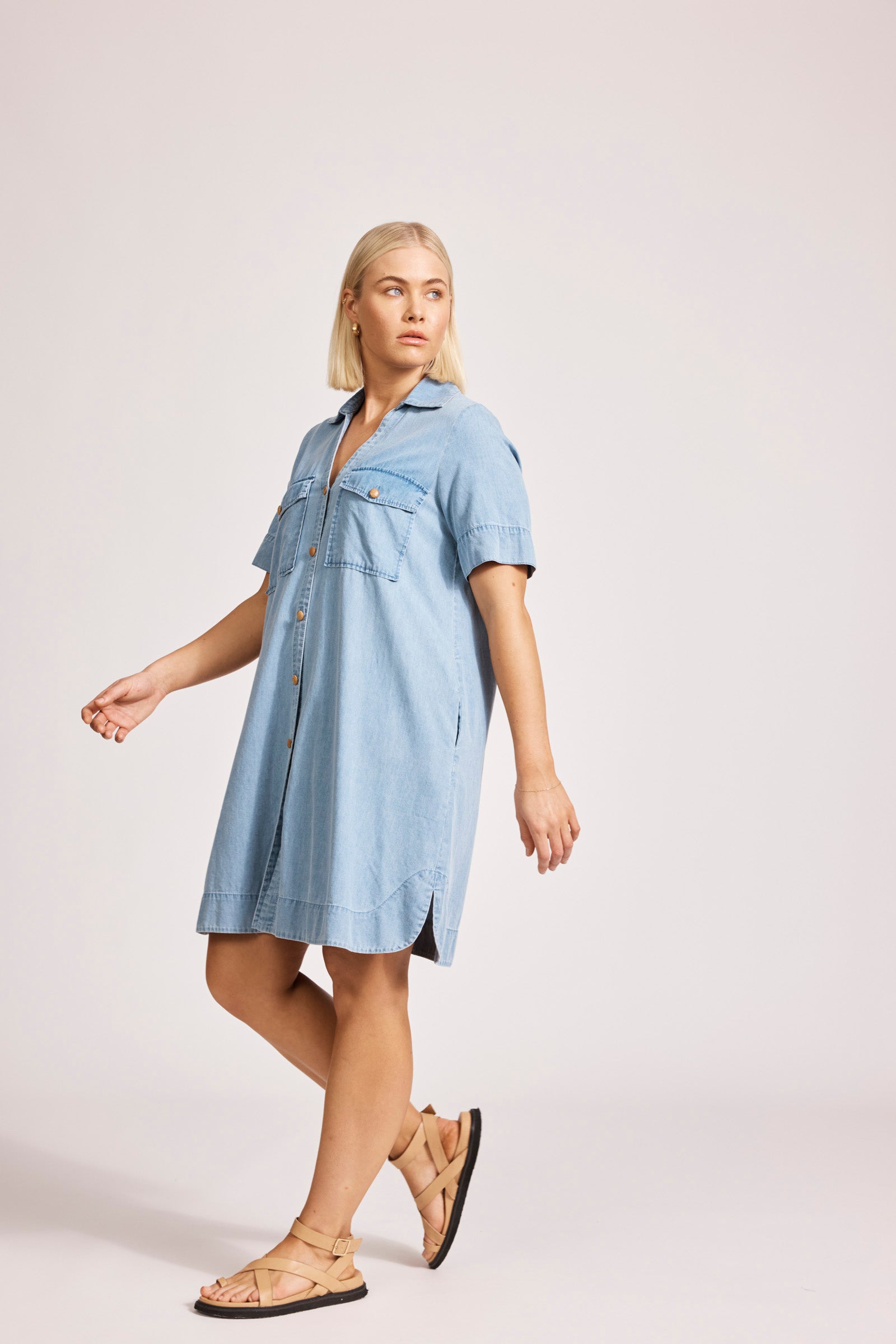 Collection of Eb and Ive Melenia Denim Shirt Dress - Denim in a gallery layout
