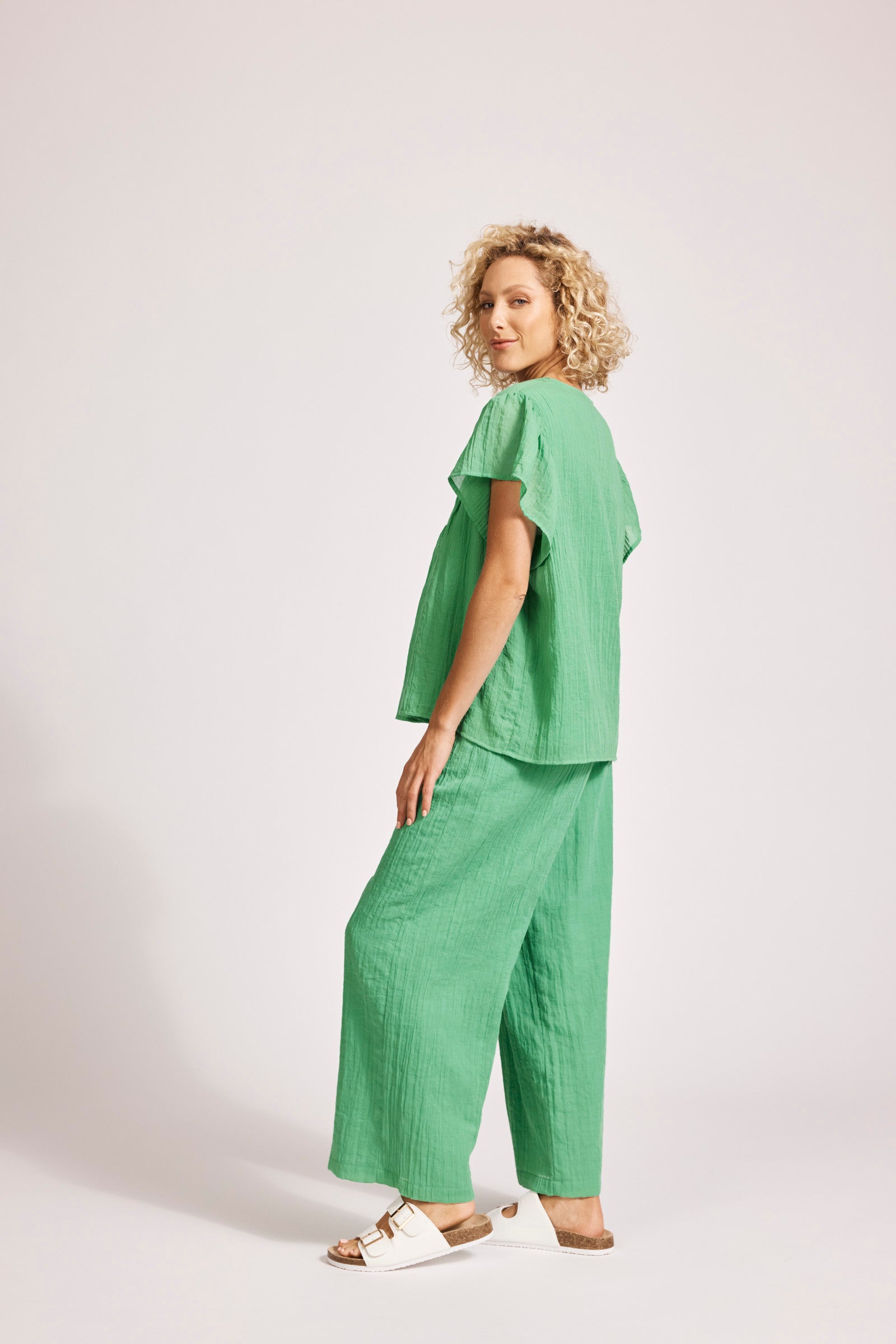 Collection of Eb and Ive Orsula Button Top - Jade in a gallery layout