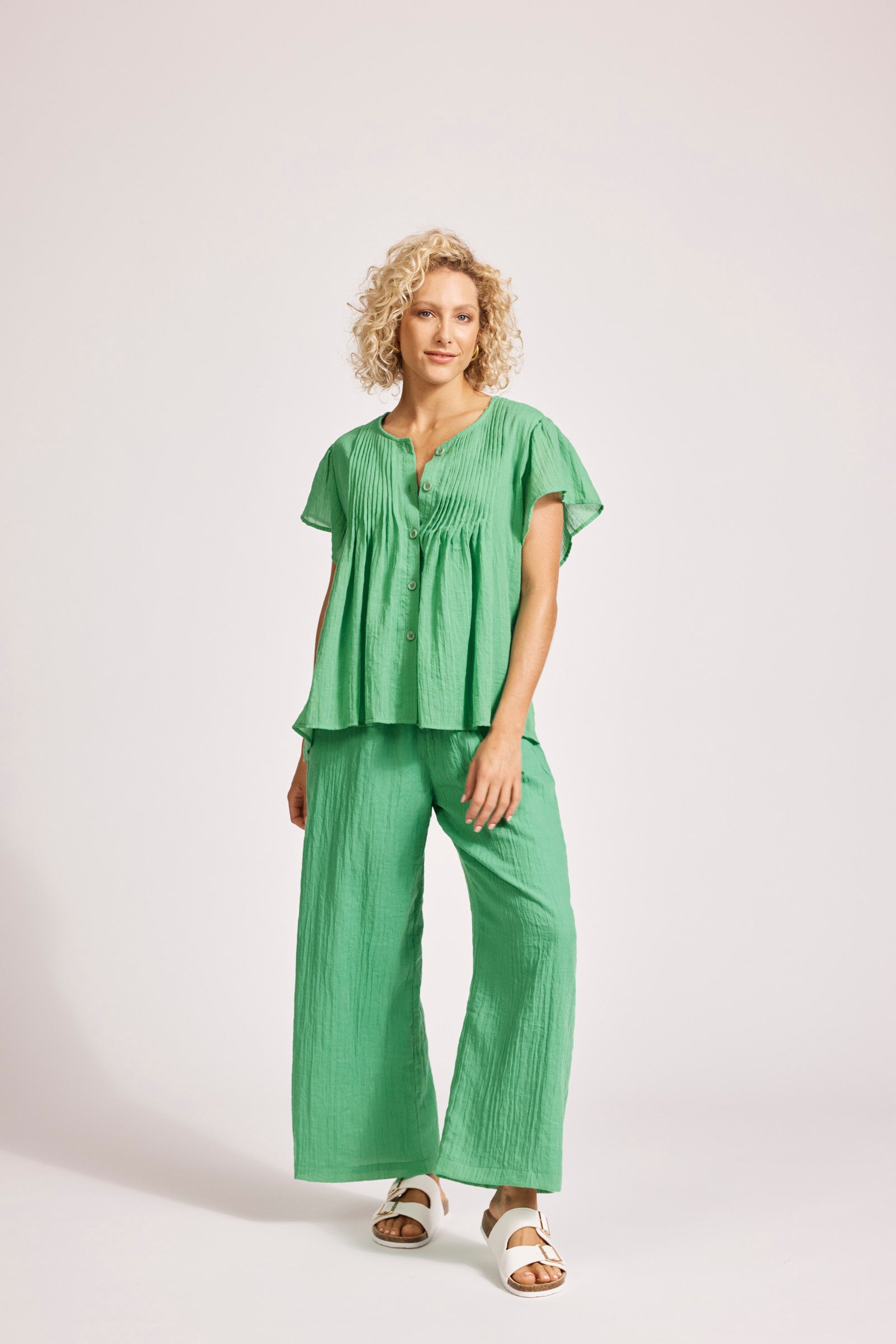 Collection of Eb and Ive Orsula Button Top - Jade in a gallery layout