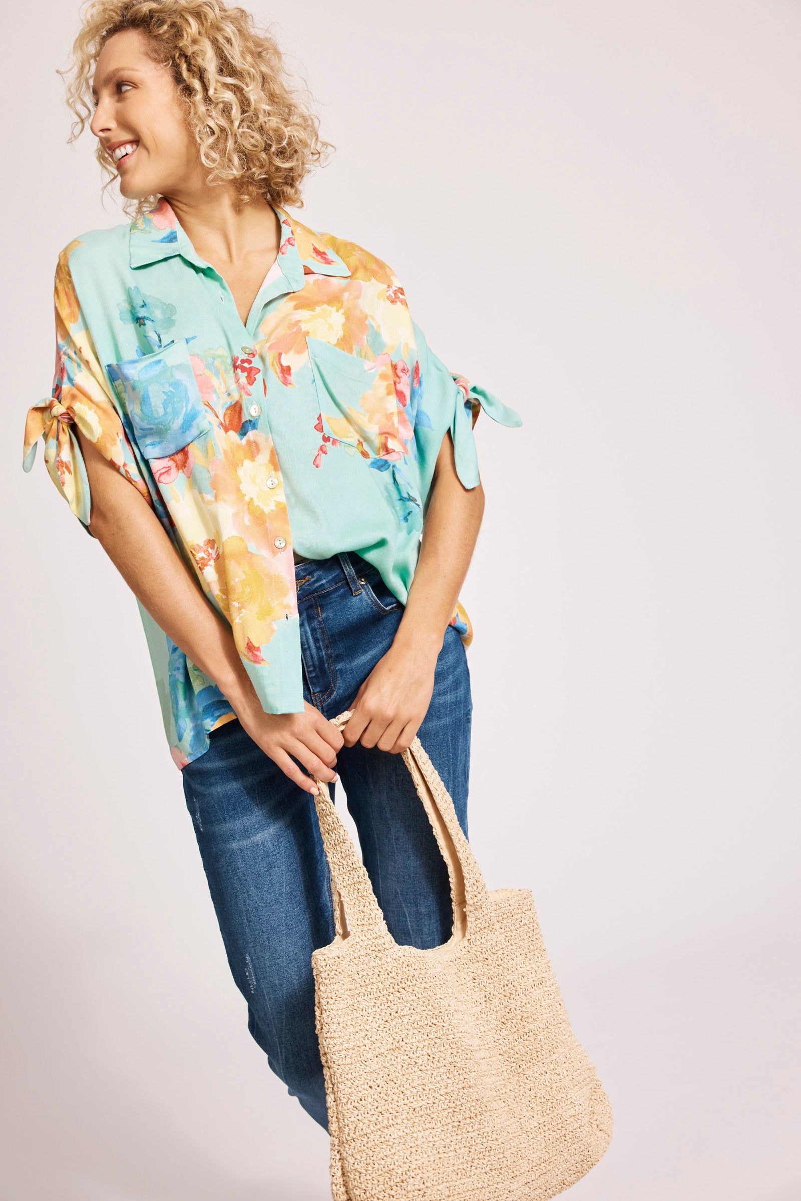 Eb and Ive Parisio Tie Shirt - Mint Bloom