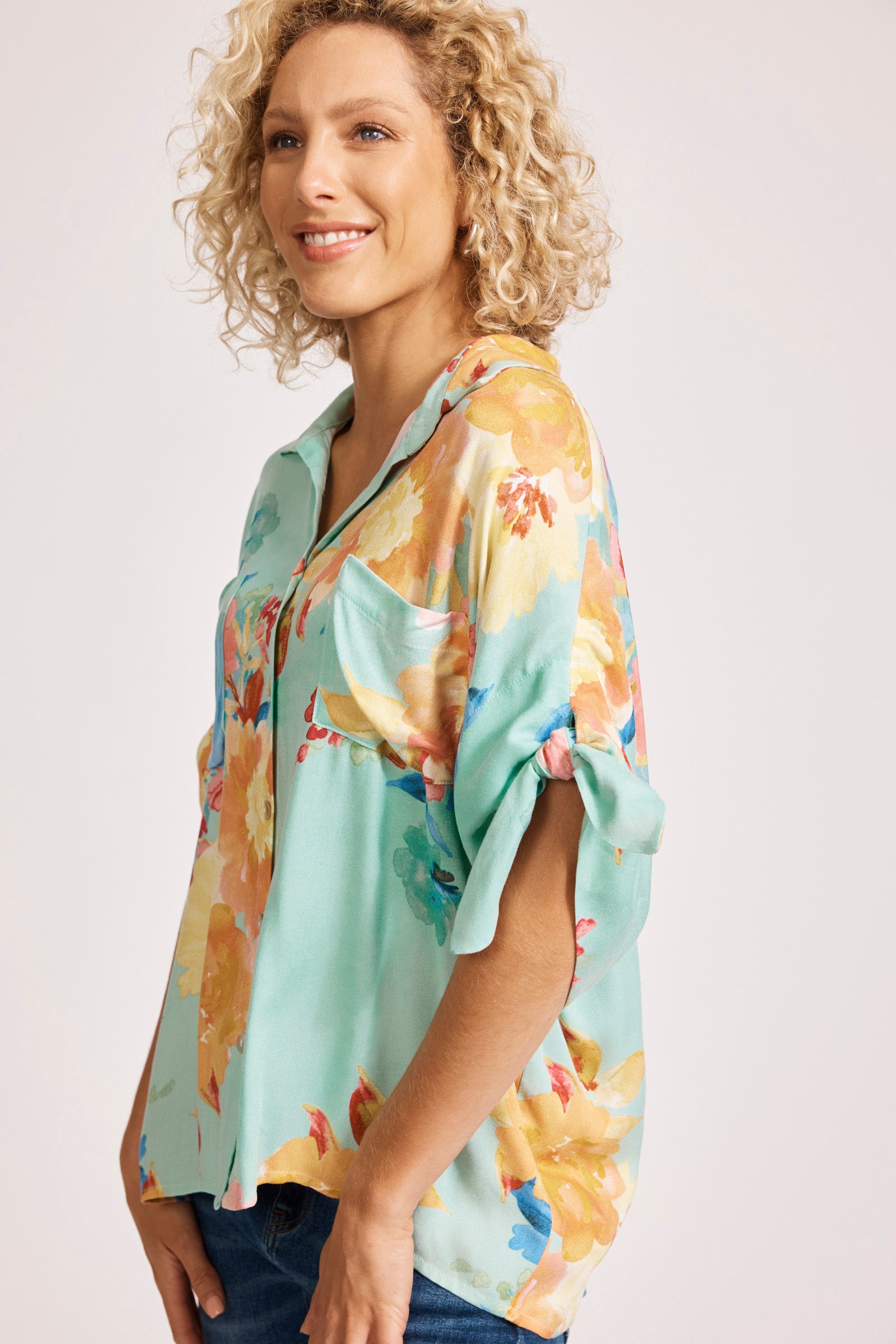 Collection of Eb and Ive Parisio Tie Shirt - Mint Bloom in a gallery layout