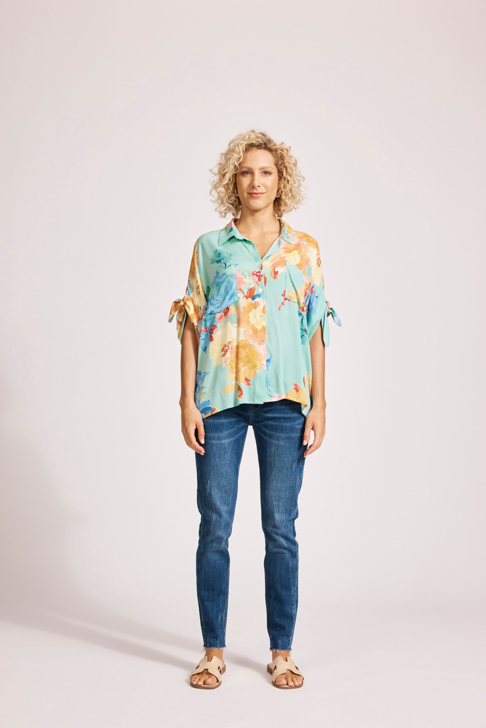 Collection of Eb and Ive Parisio Tie Shirt - Mint Bloom in a gallery layout