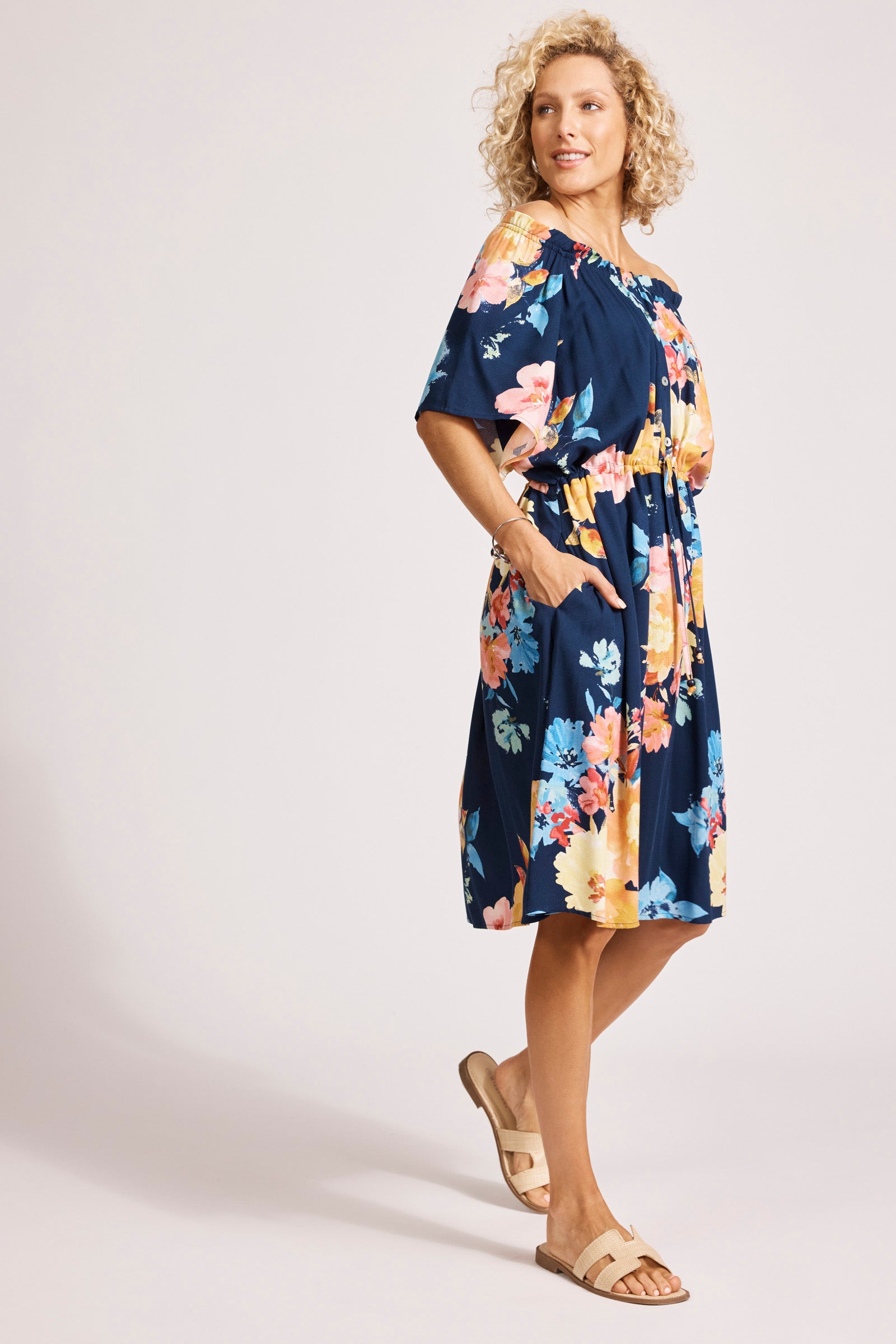 Collection of Eb and Ive Parisio Button Dress - Indigo Bloom in a gallery layout