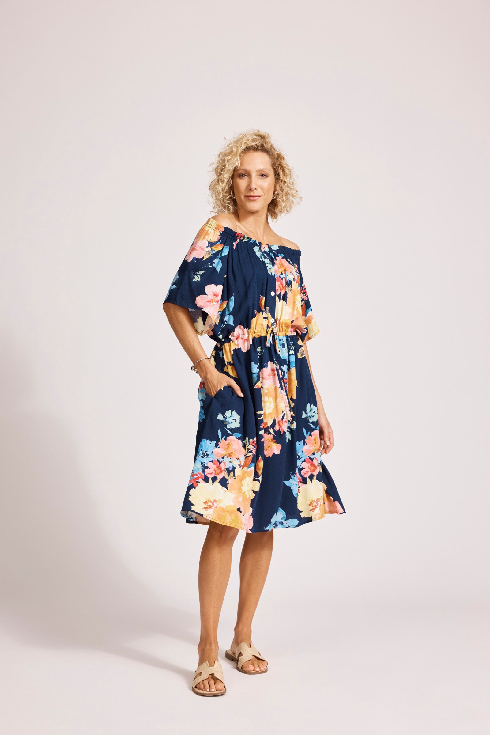 Collection of Eb and Ive Parisio Button Dress - Indigo Bloom in a gallery layout