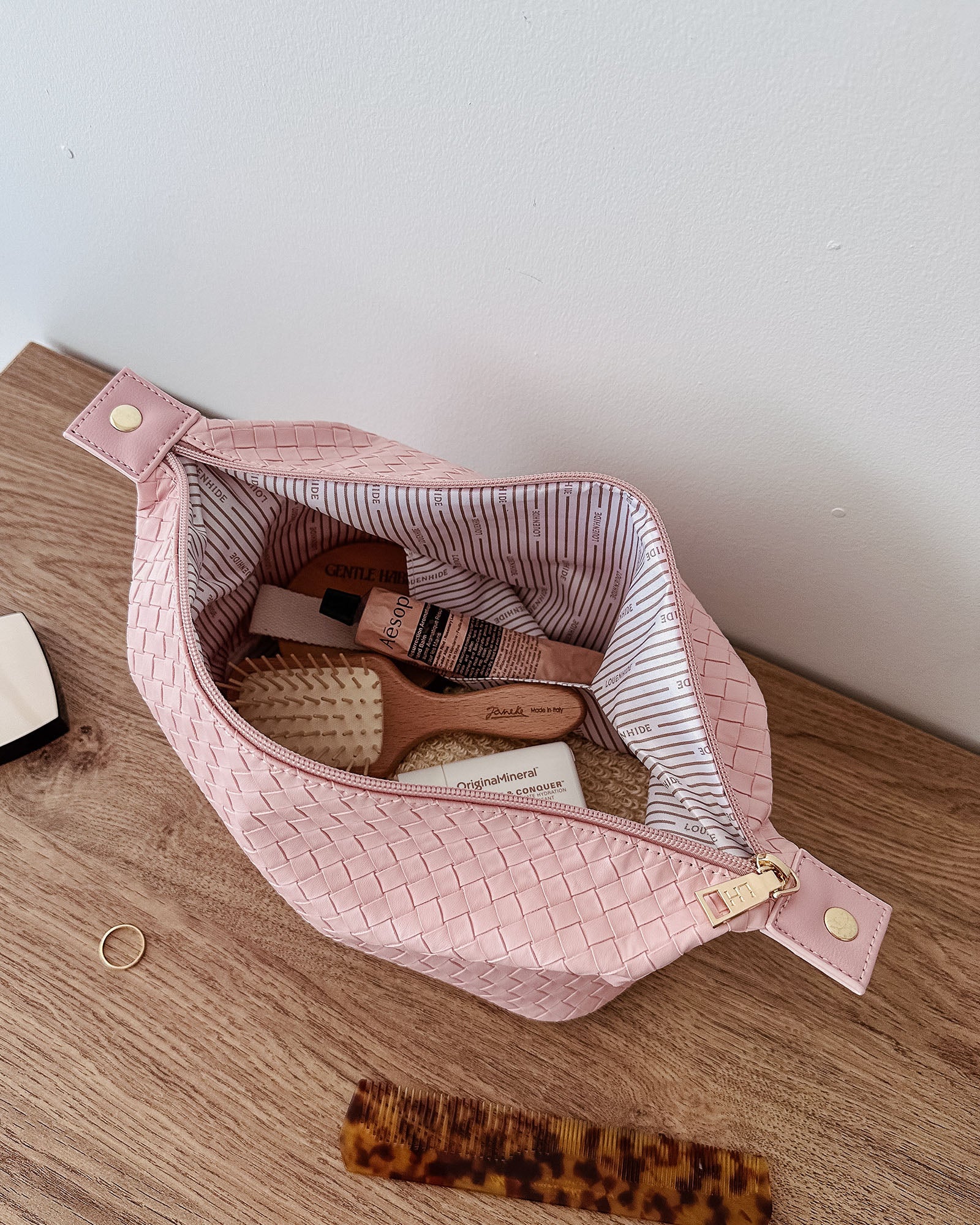 Collection of Louenhide Lucinda Woven Cosmetic Case - Pink in a gallery layout