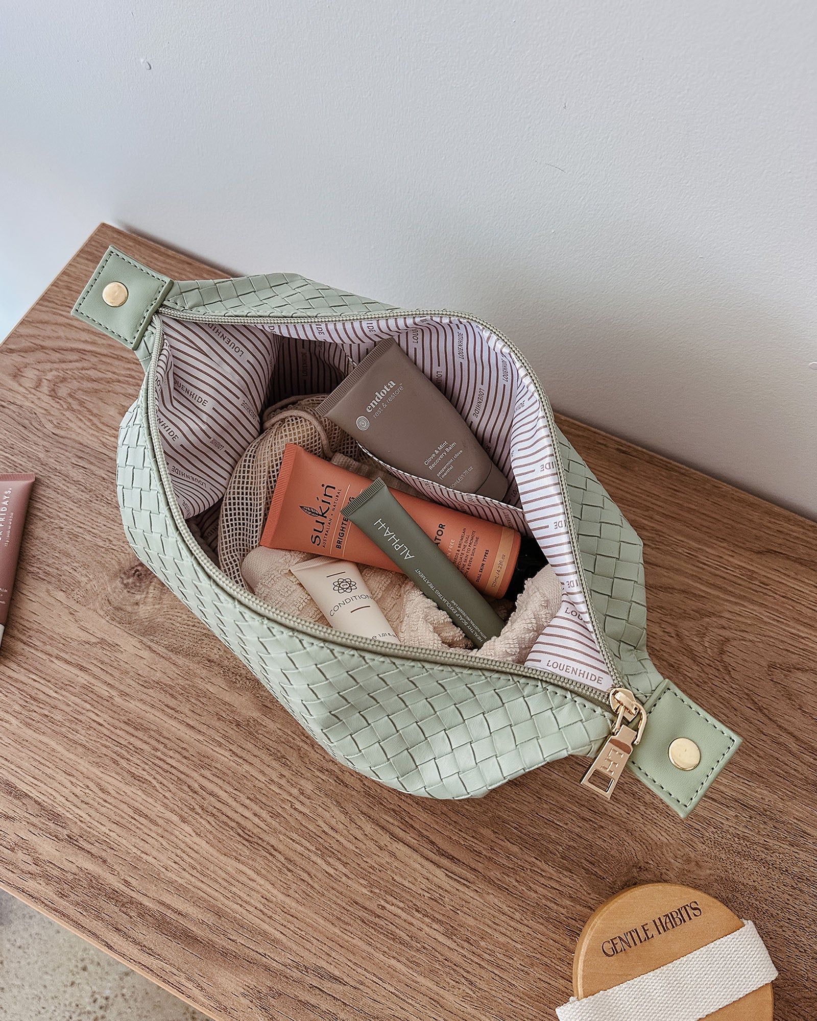 Collection of Louenhide Lucinda Woven Cosmetic Case - Sage Green in a gallery layout