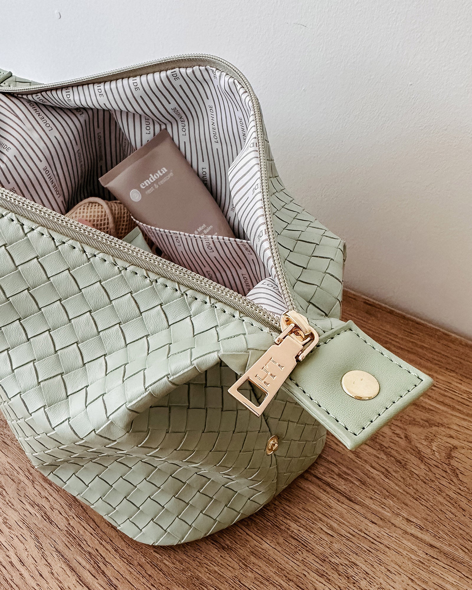 Collection of Louenhide Lucinda Woven Cosmetic Case - Sage Green in a gallery layout
