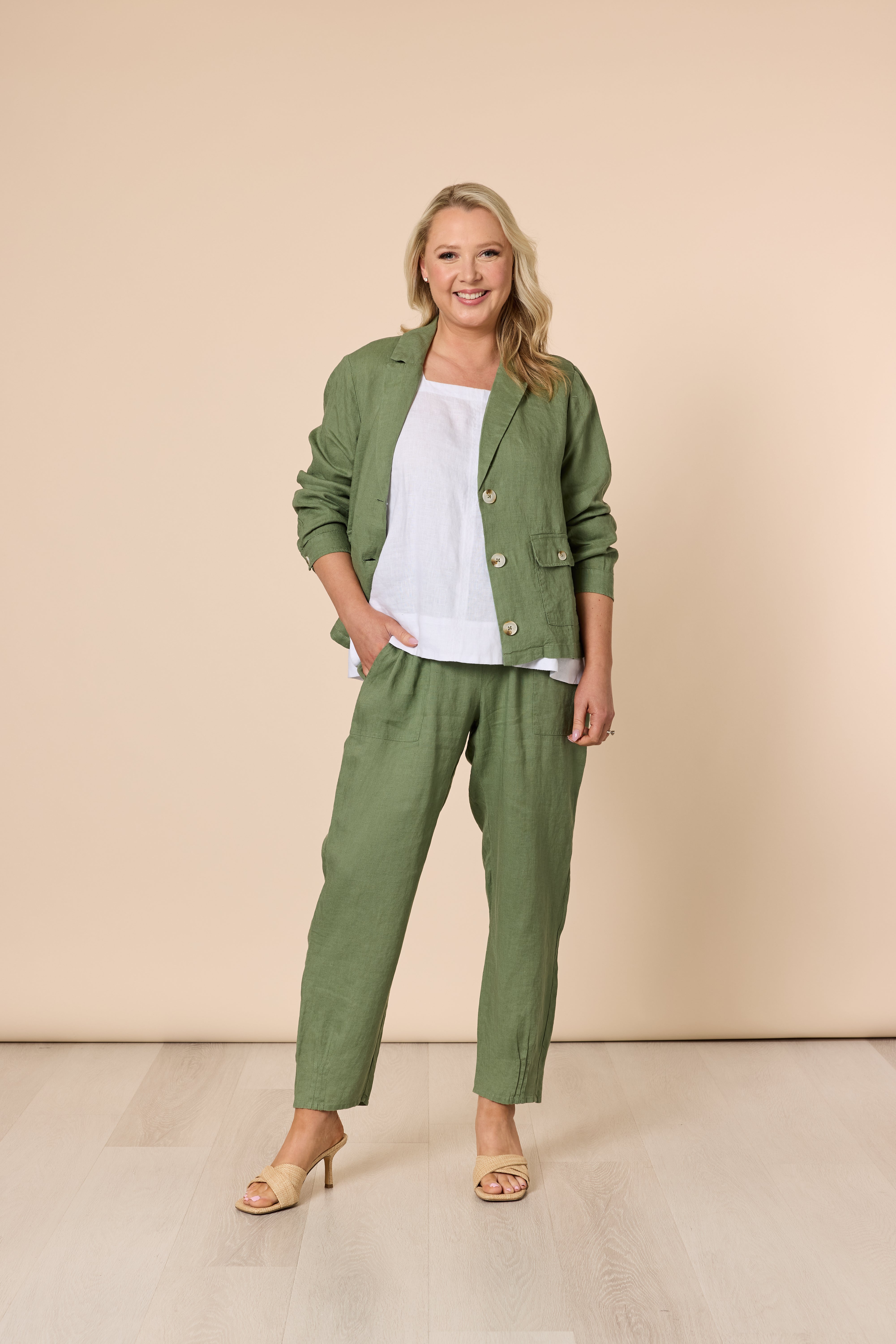 Collection of Gordon Smith Sarah Linen Pant - Khaki in a gallery layout
