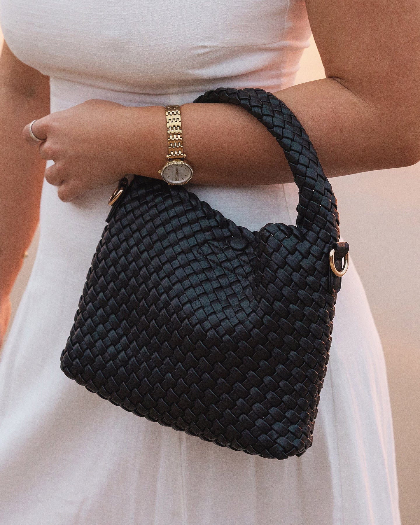Collection of Louenhide Gabby Mini Woven Shoulder Bag - Black in a gallery layout