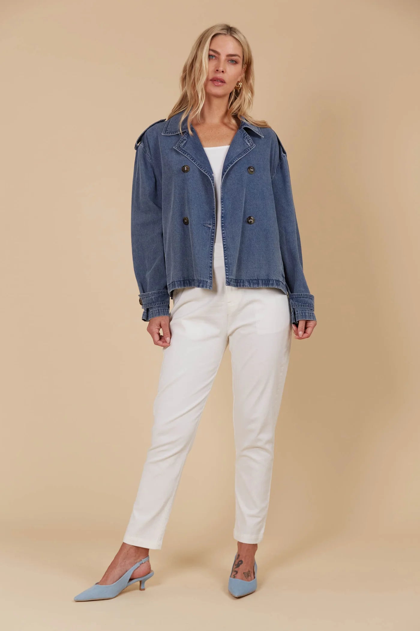 Collection of Isle of Mine Freya Crop Trench - Denim in a gallery layout