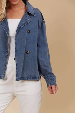 Collection of Isle of Mine Freya Crop Trench - Denim in a gallery layout
