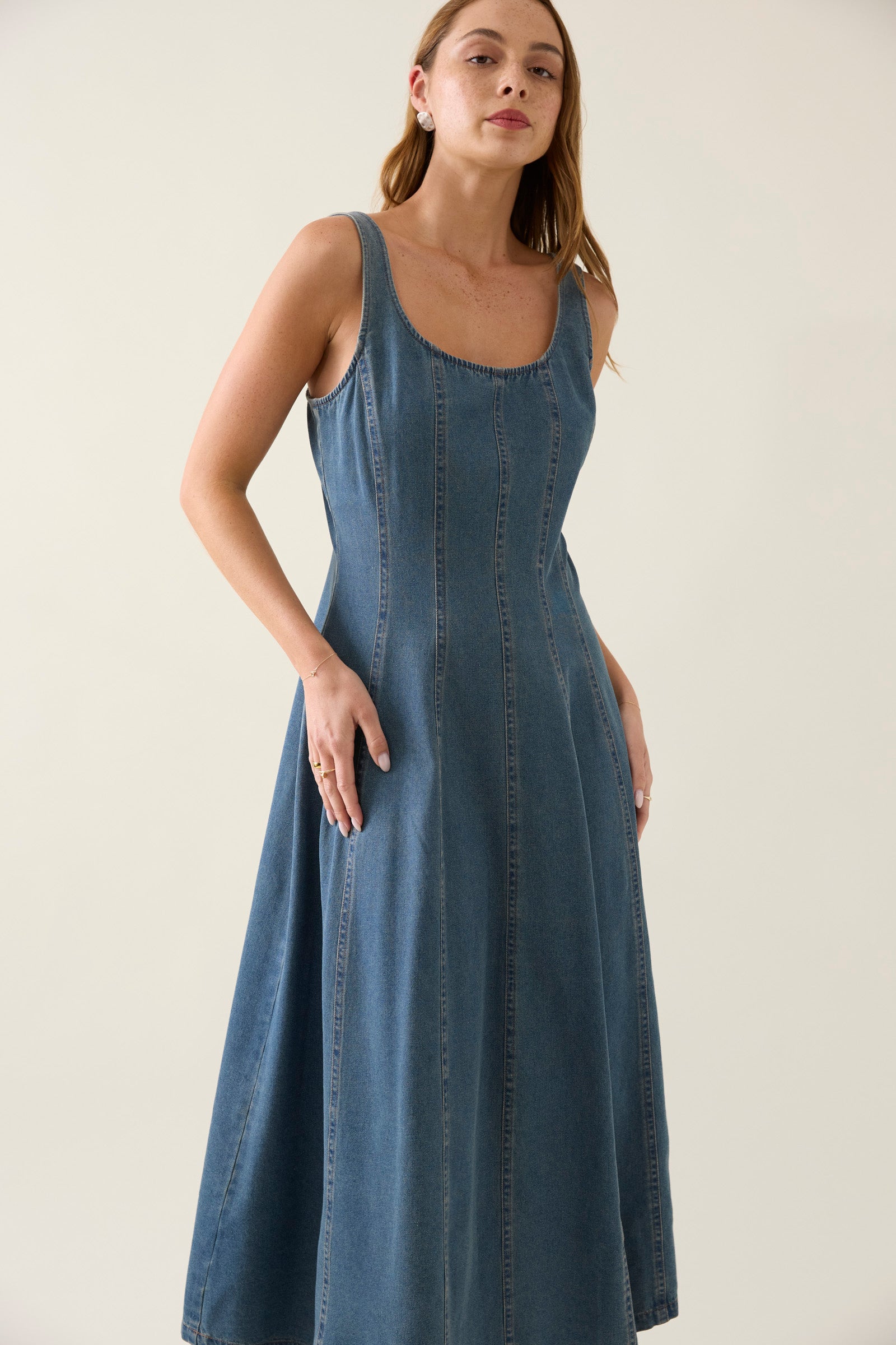Collection of Isle Of Mine Sophie Denim Tank  Dress - Drift in a gallery layout