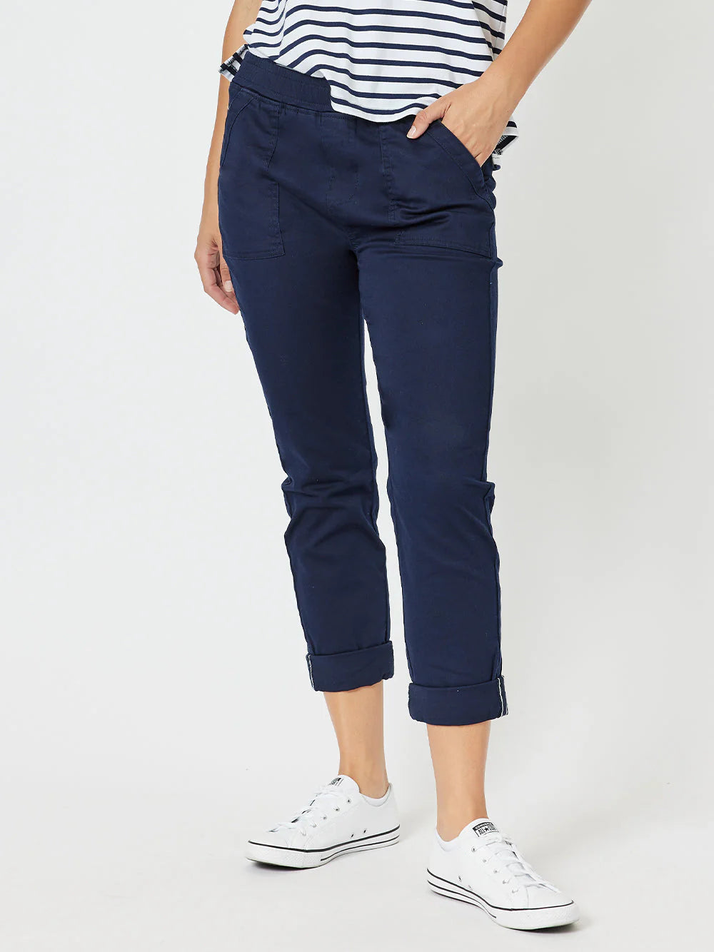 Collection of Threadz Isabella Cotton Pant- Navy in a gallery layout