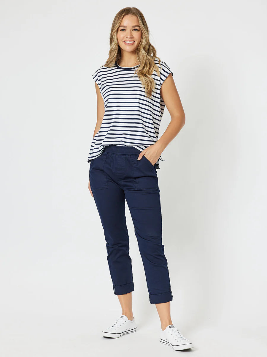 Collection of Threadz Isabella Cotton Pant- Navy in a gallery layout