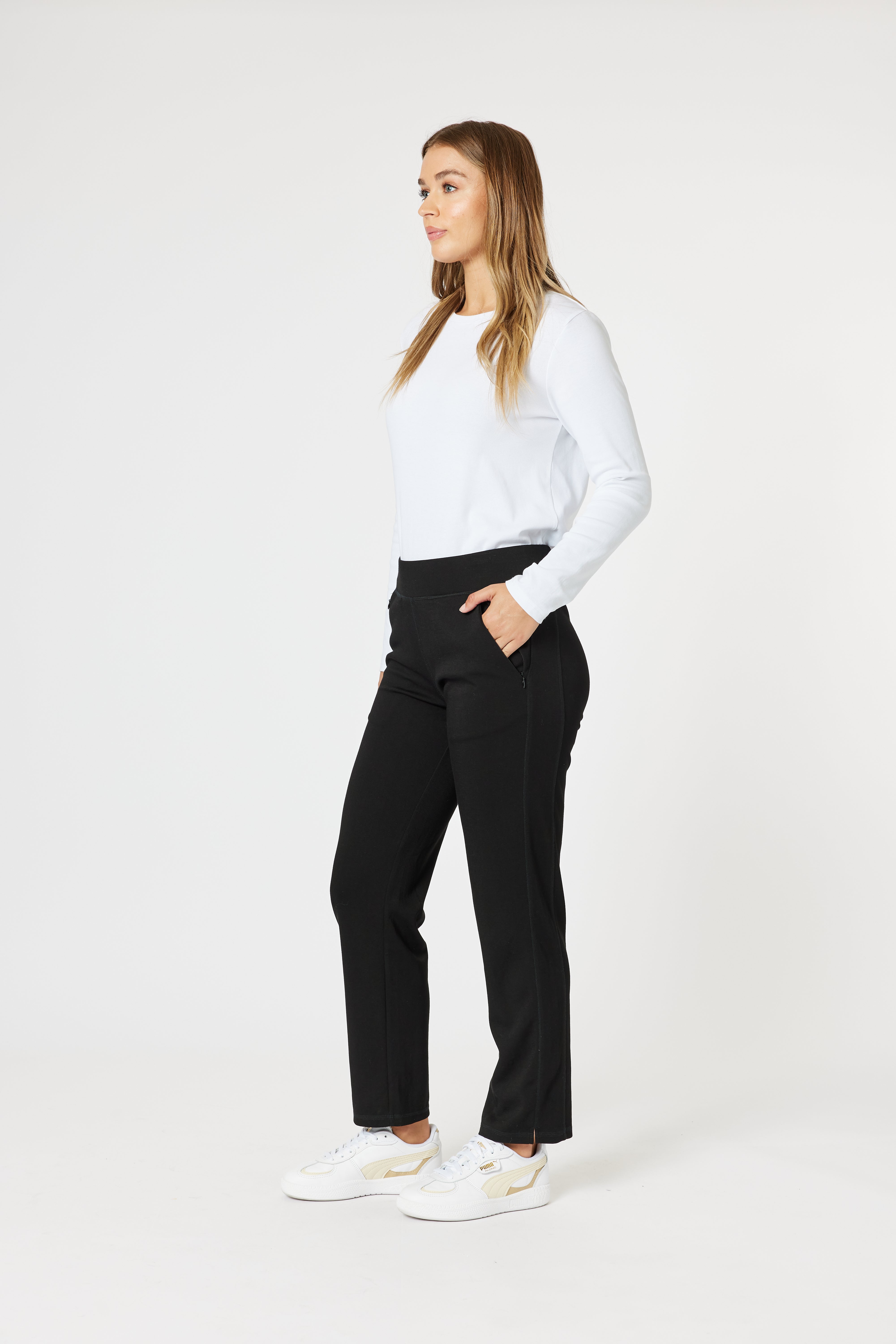 Collection of Gordon Smith Straight Leg Sport Ponte Pant - Black in a gallery layout