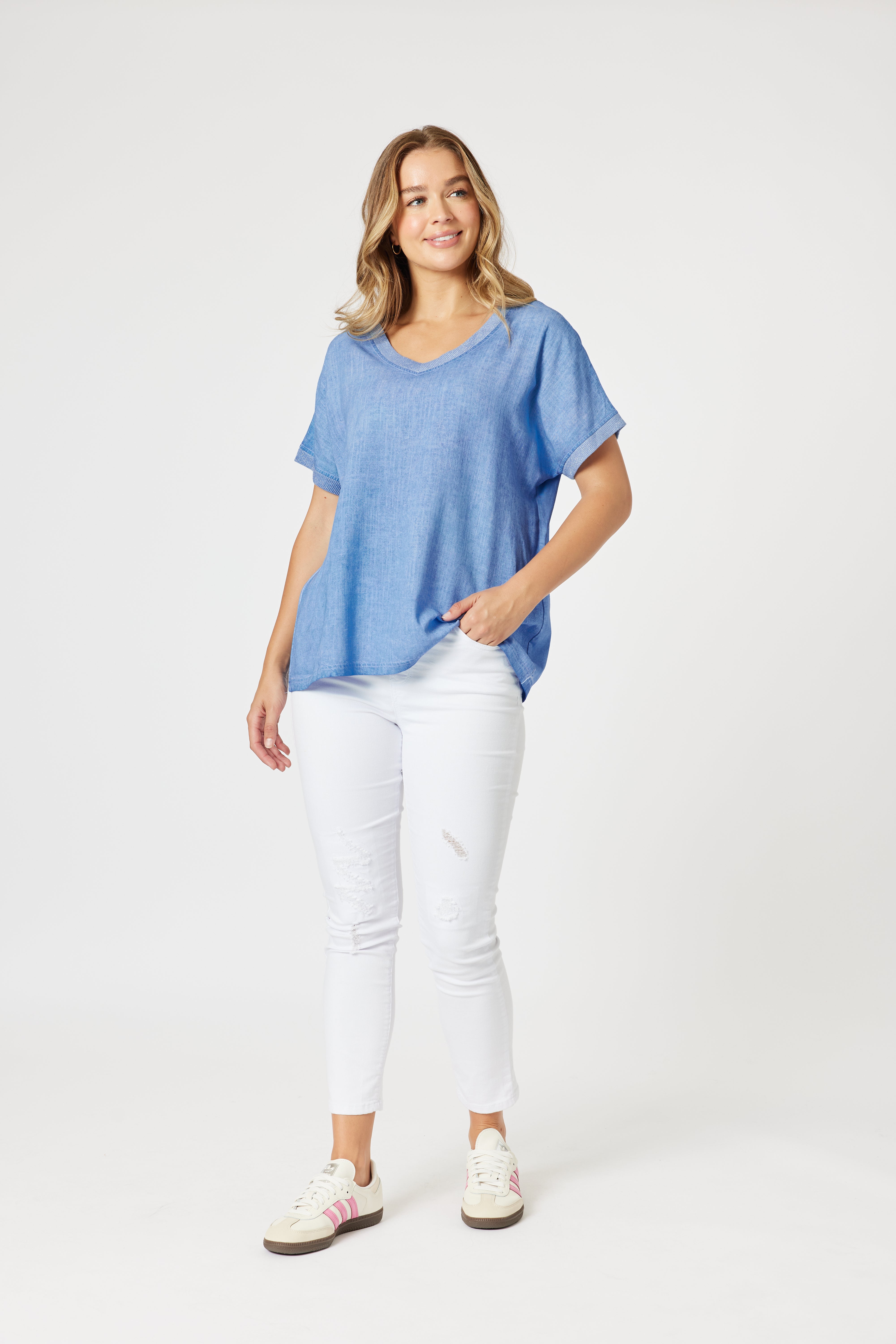 Collection of Threadz Sienna Top - Washed Blue in a gallery layout