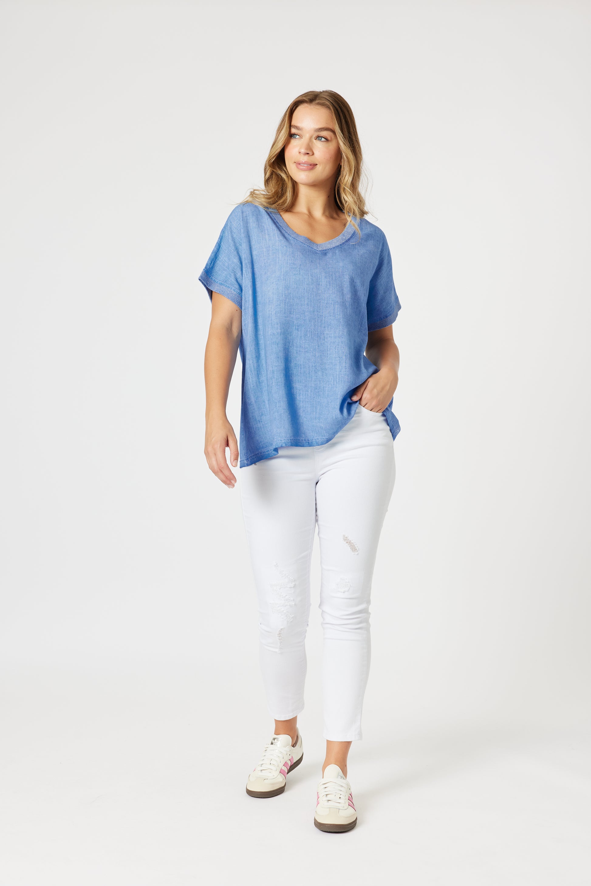 Threadz Sienna Top - Washed Blue