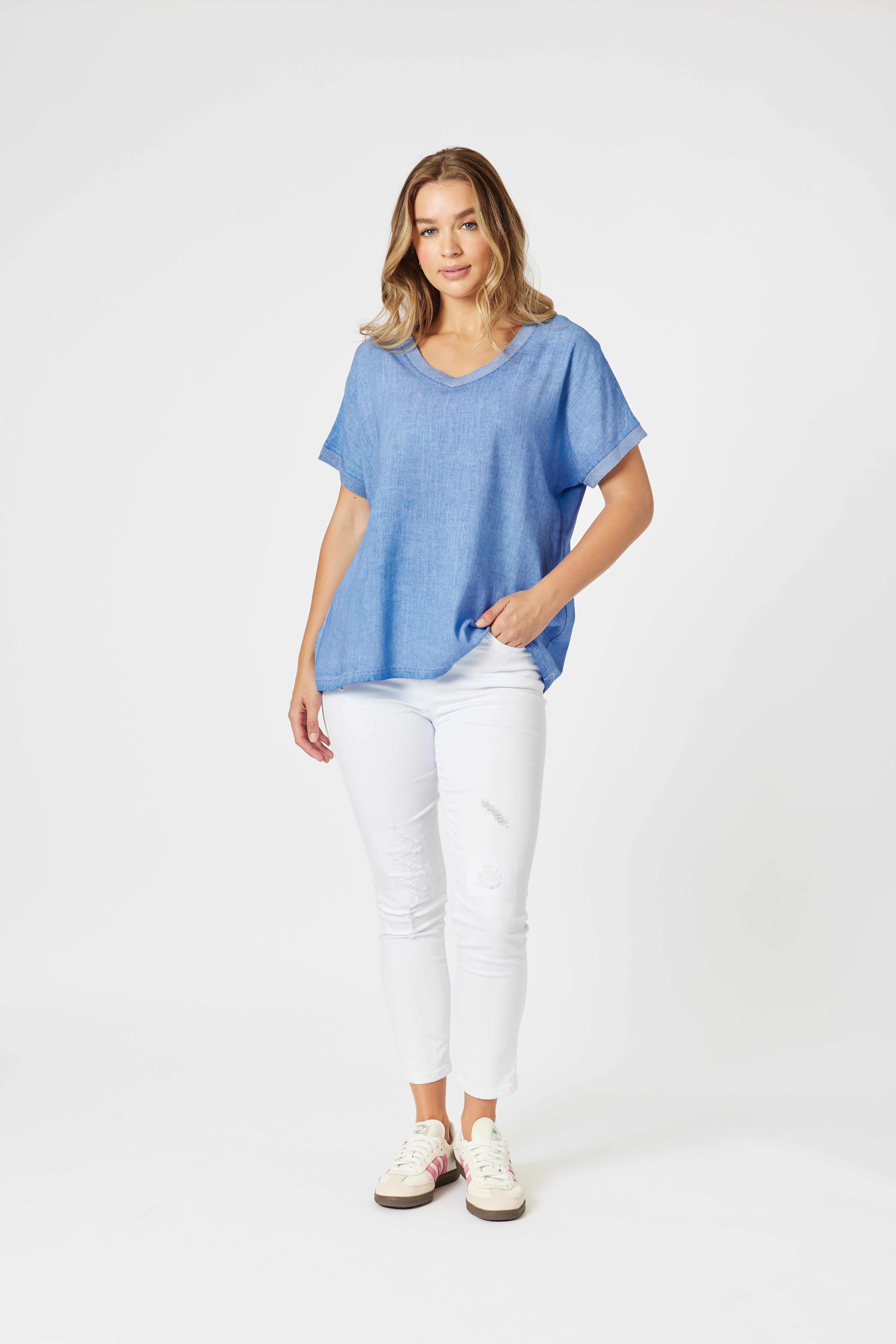 Collection of Threadz Sienna Top - Washed Blue in a gallery layout
