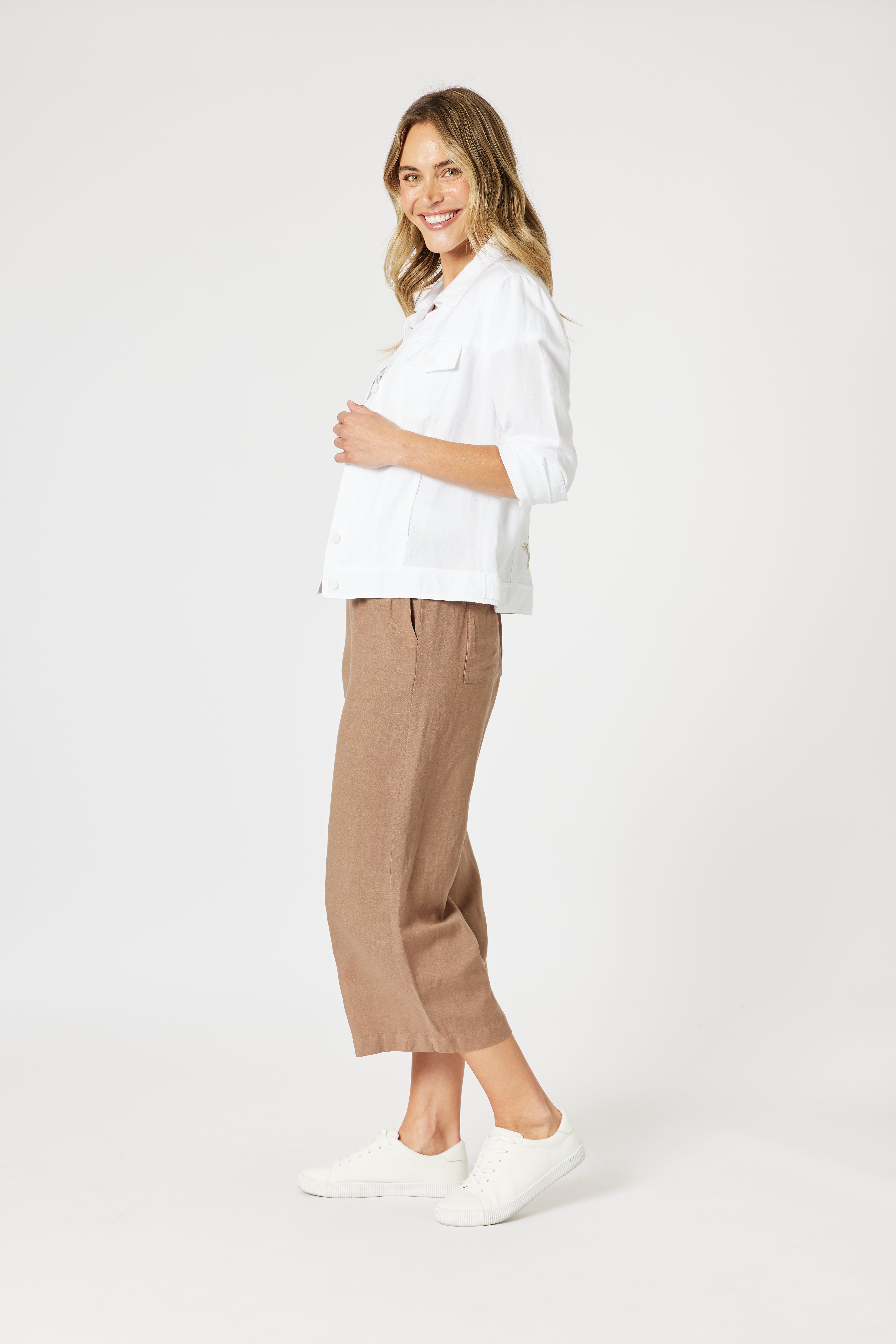 Collection of Gordon Smith Lino Wide Leg Pant - Nutmeg in a gallery layout