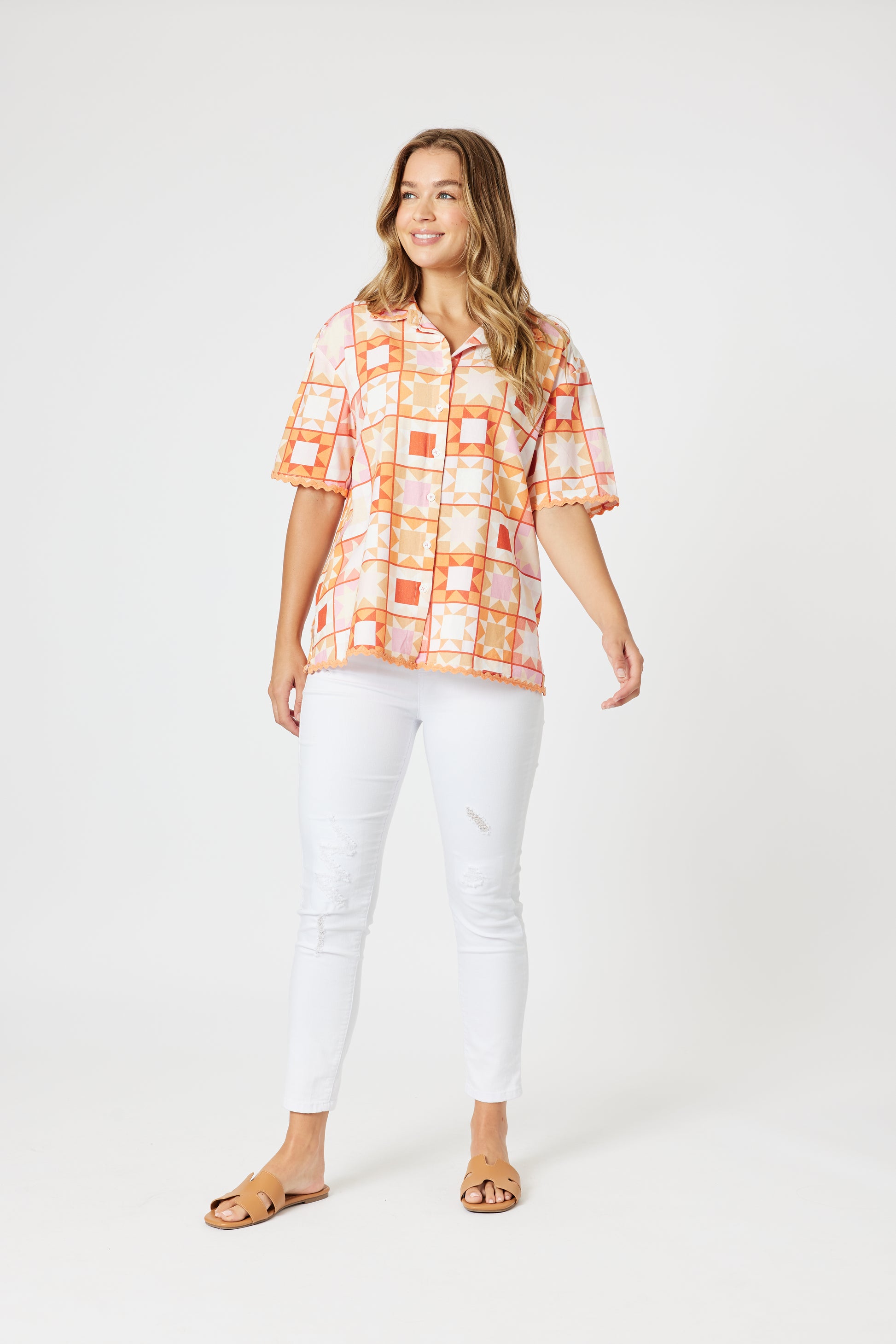 Threadz Corfu Print Shirt - Mango Multi