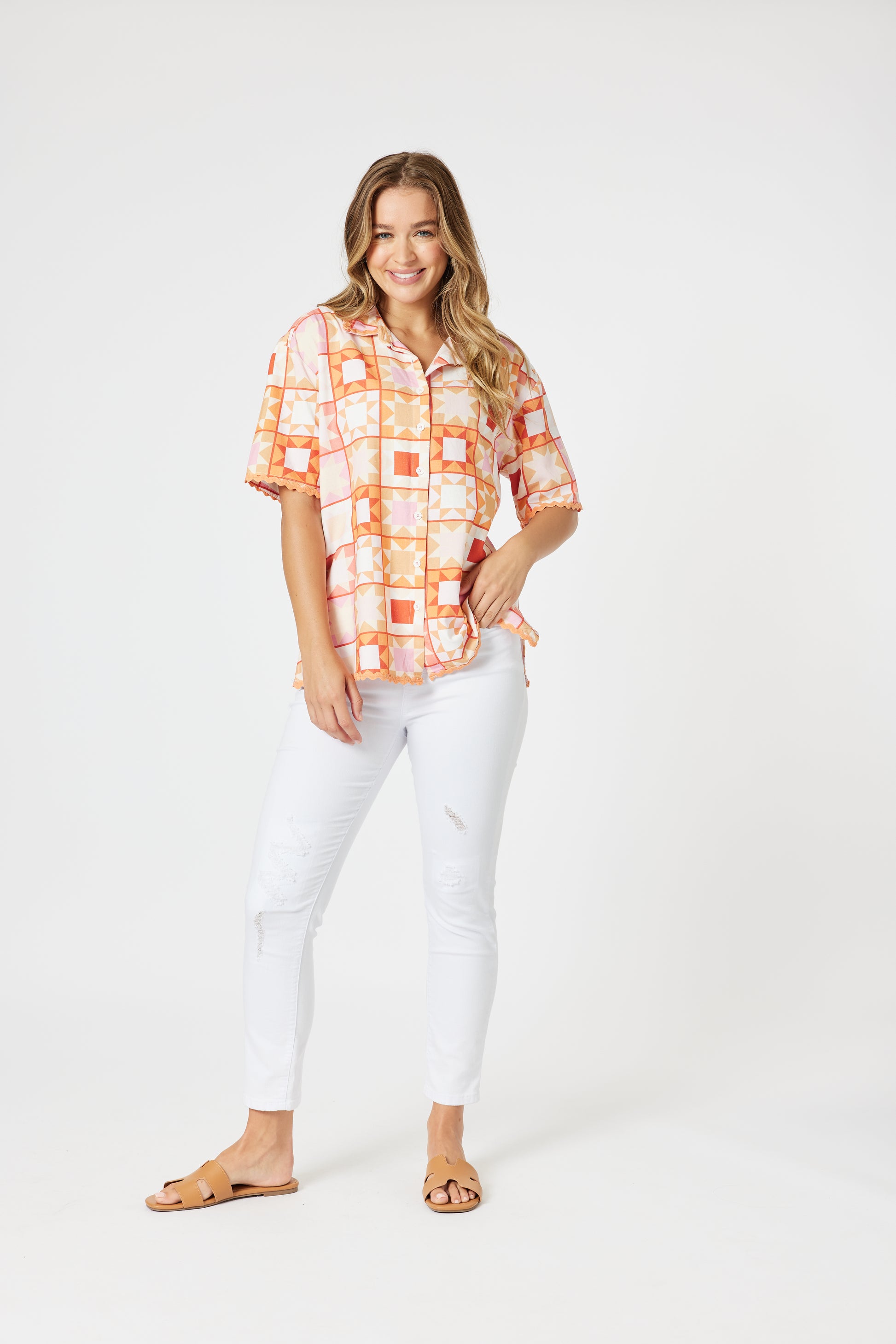 Threadz Corfu Print Shirt - Mango Multi