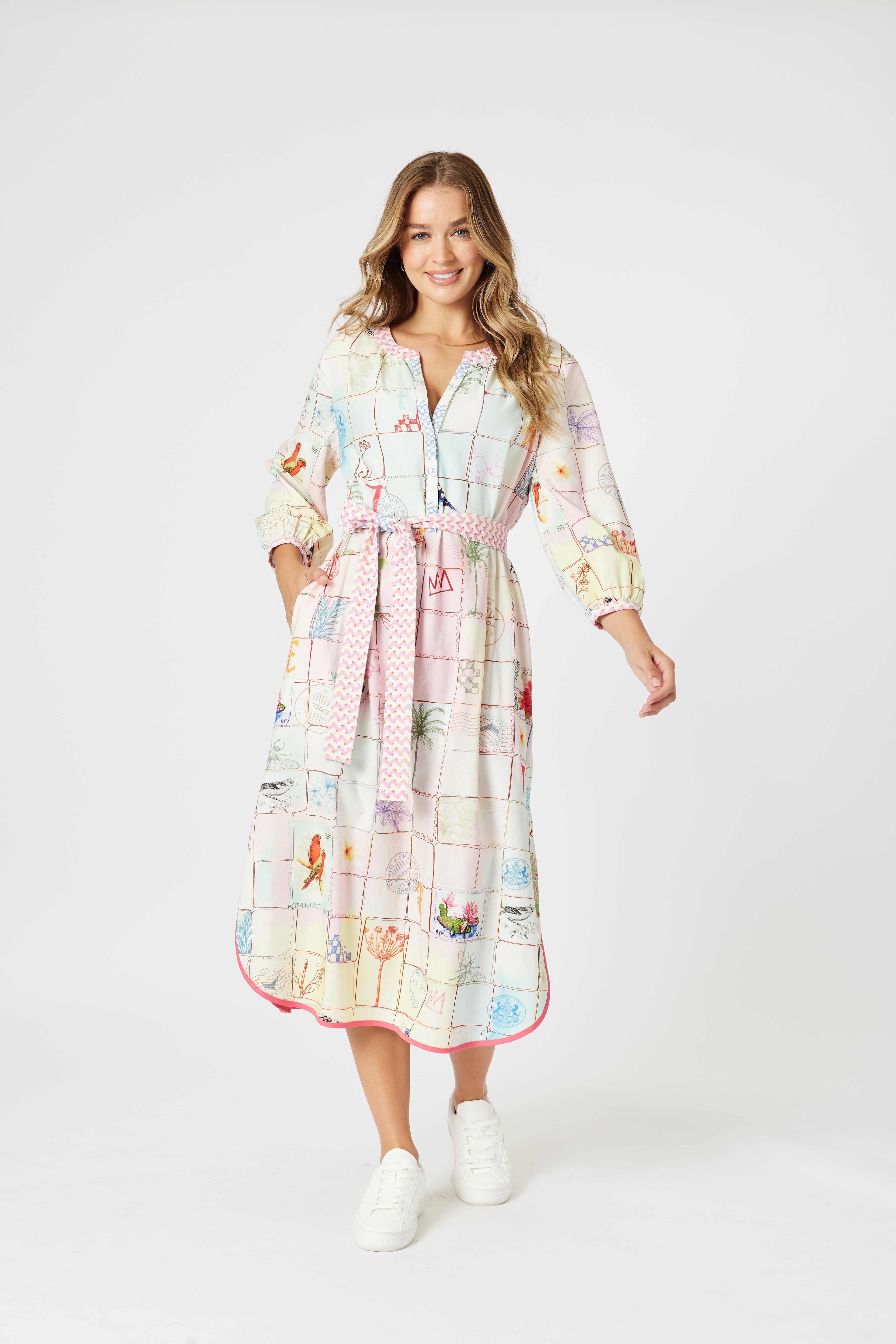 Collection of Threadz Capri Print Dress - Pastel Multi in a gallery layout